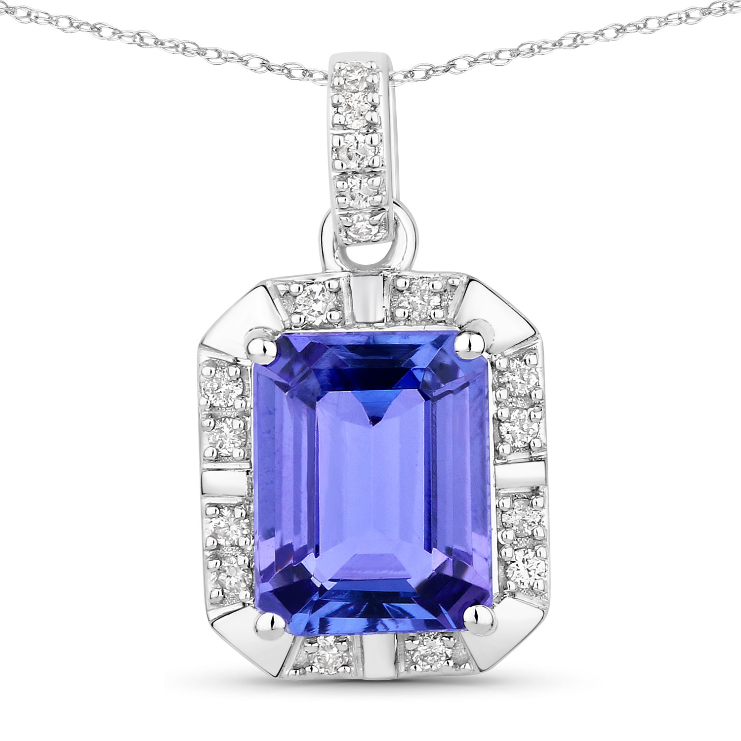 2.85 Carat Genuine Tanzanite and White Diamond 14K White Gold Pendant