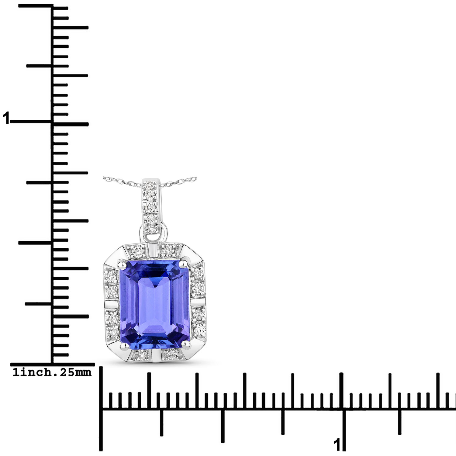 2.85 Carat Genuine Tanzanite and White Diamond 14K White Gold Pendant