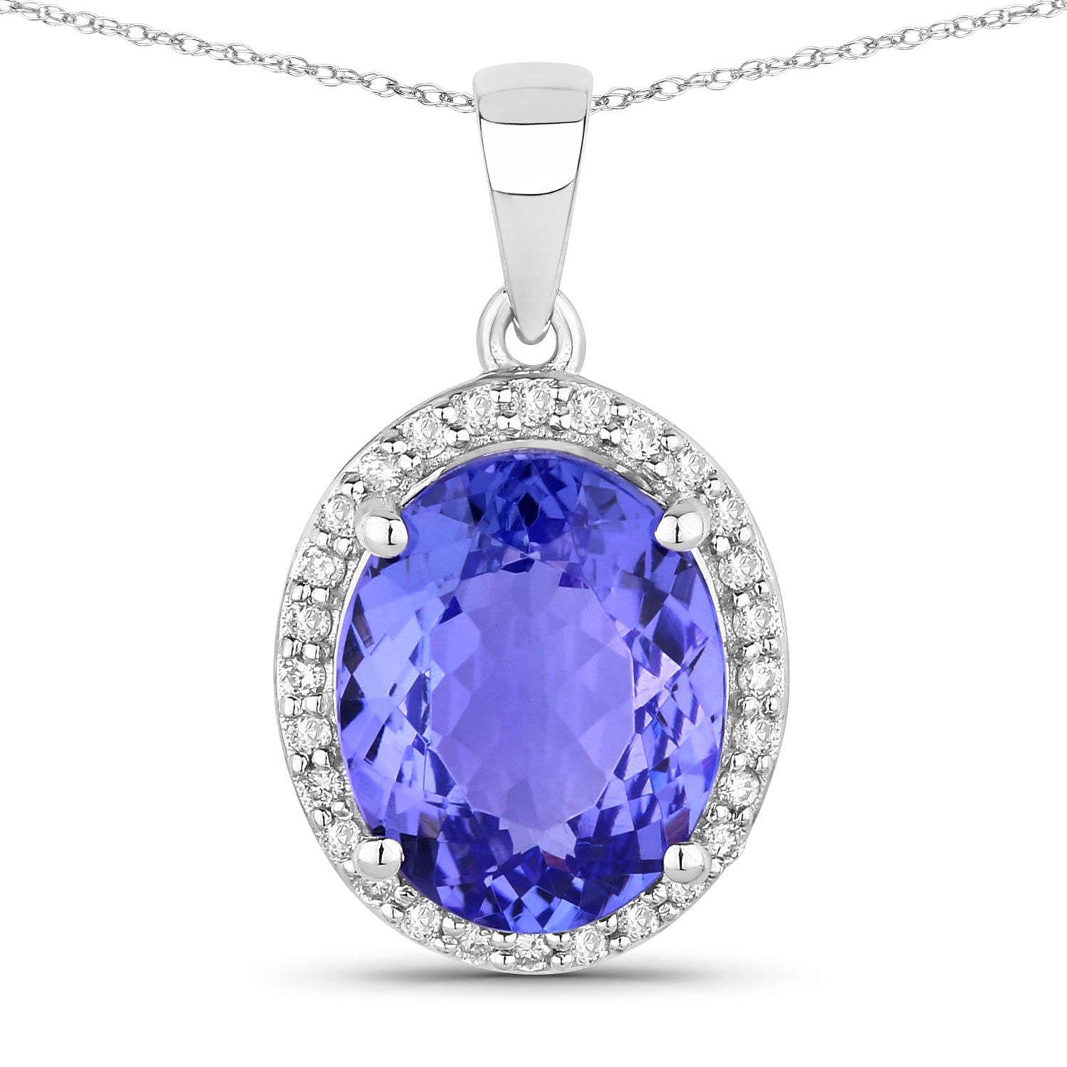 2.85 Carat Genuine Tanzanite and White Diamond 14K White Gold Pendant