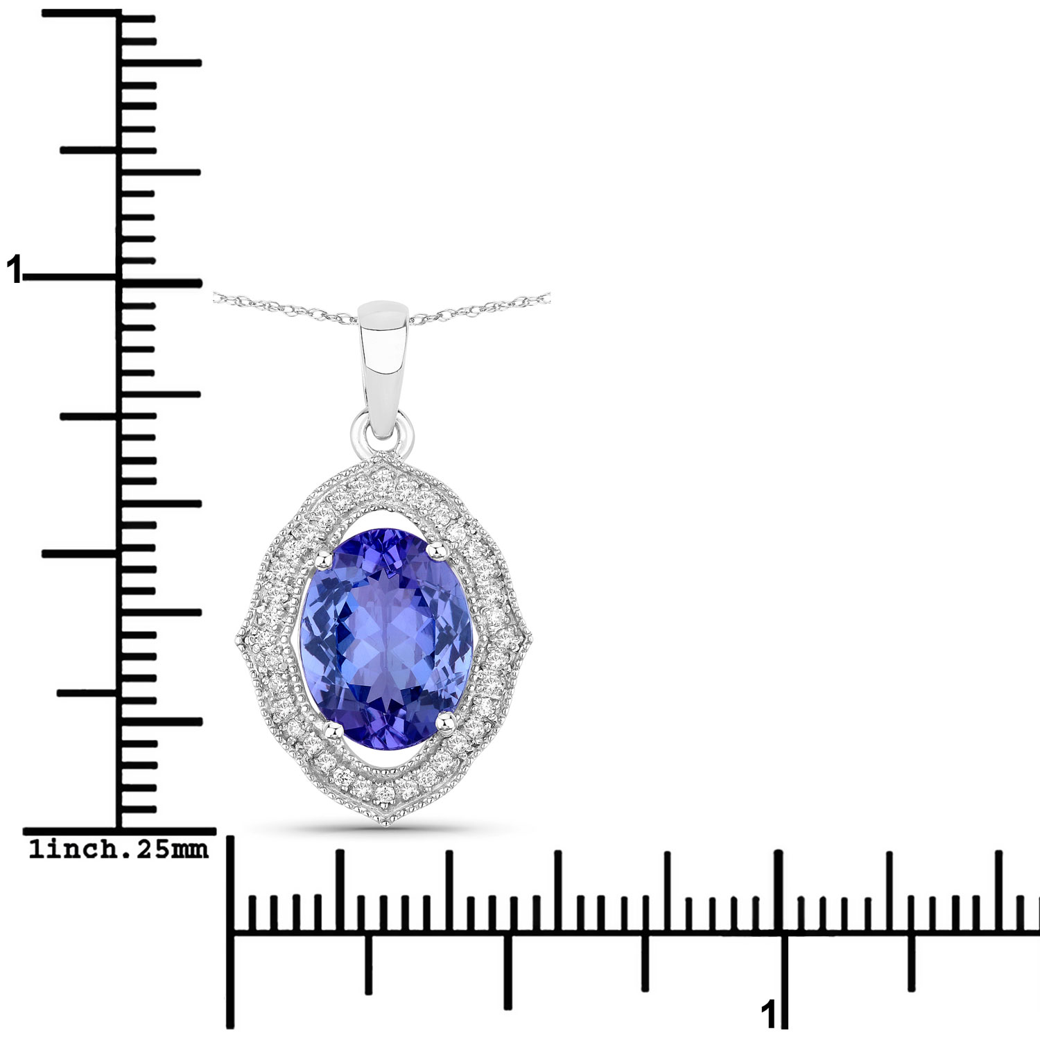 3.02 Carat Genuine Tanzanite and White Diamond 14K White Gold Pendant