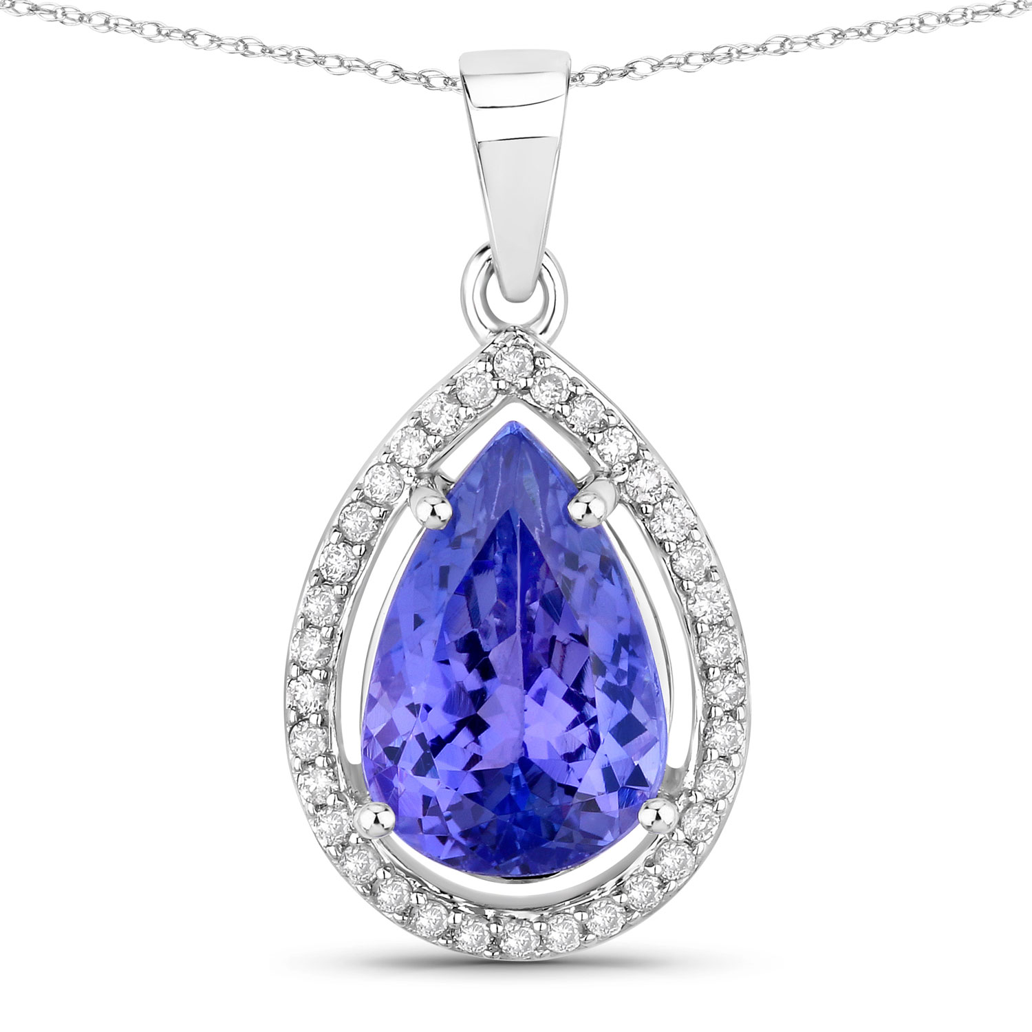 3.26 Carat Genuine Tanzanite and White Diamond 14K White Gold Pendant