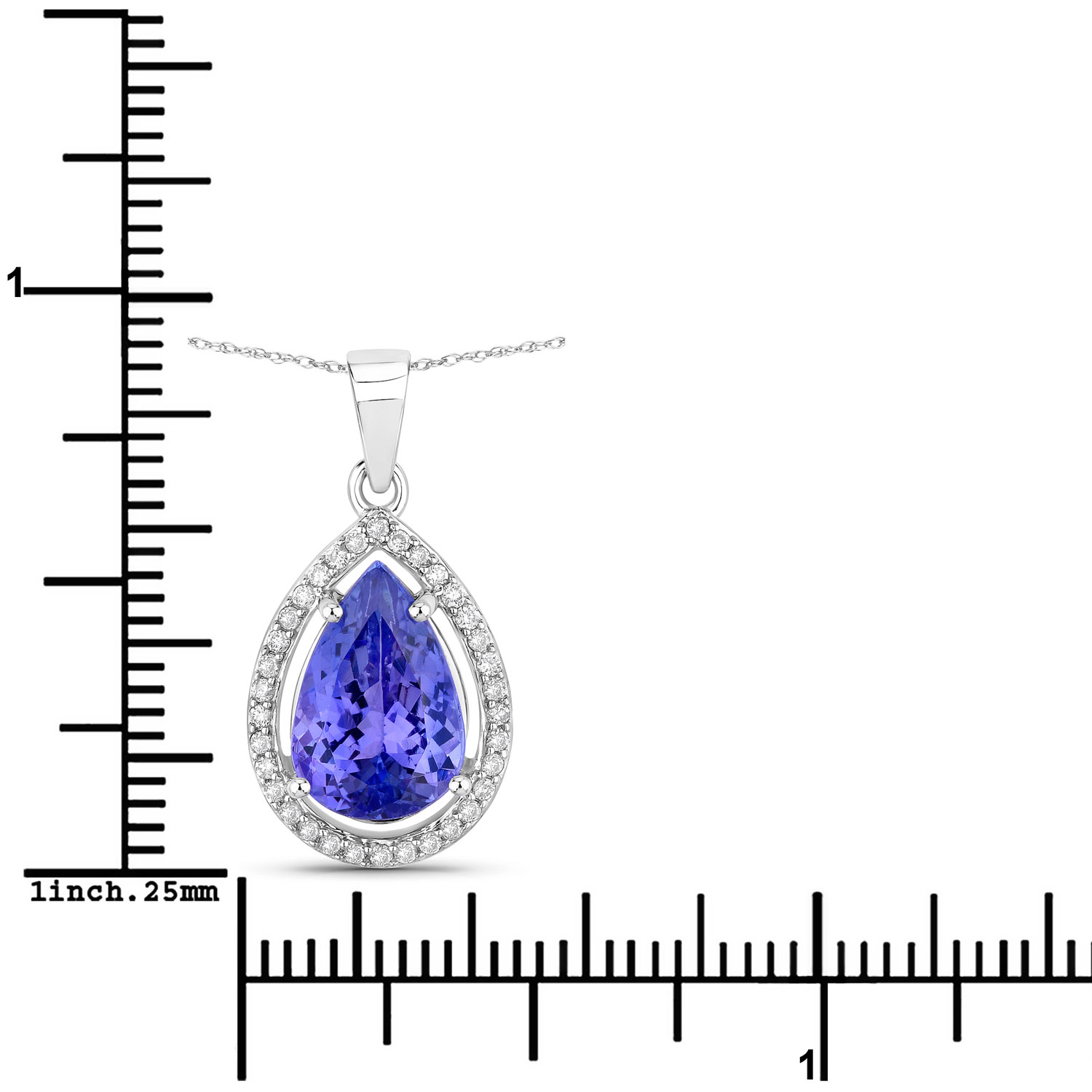 3.26 Carat Genuine Tanzanite and White Diamond 14K White Gold Pendant