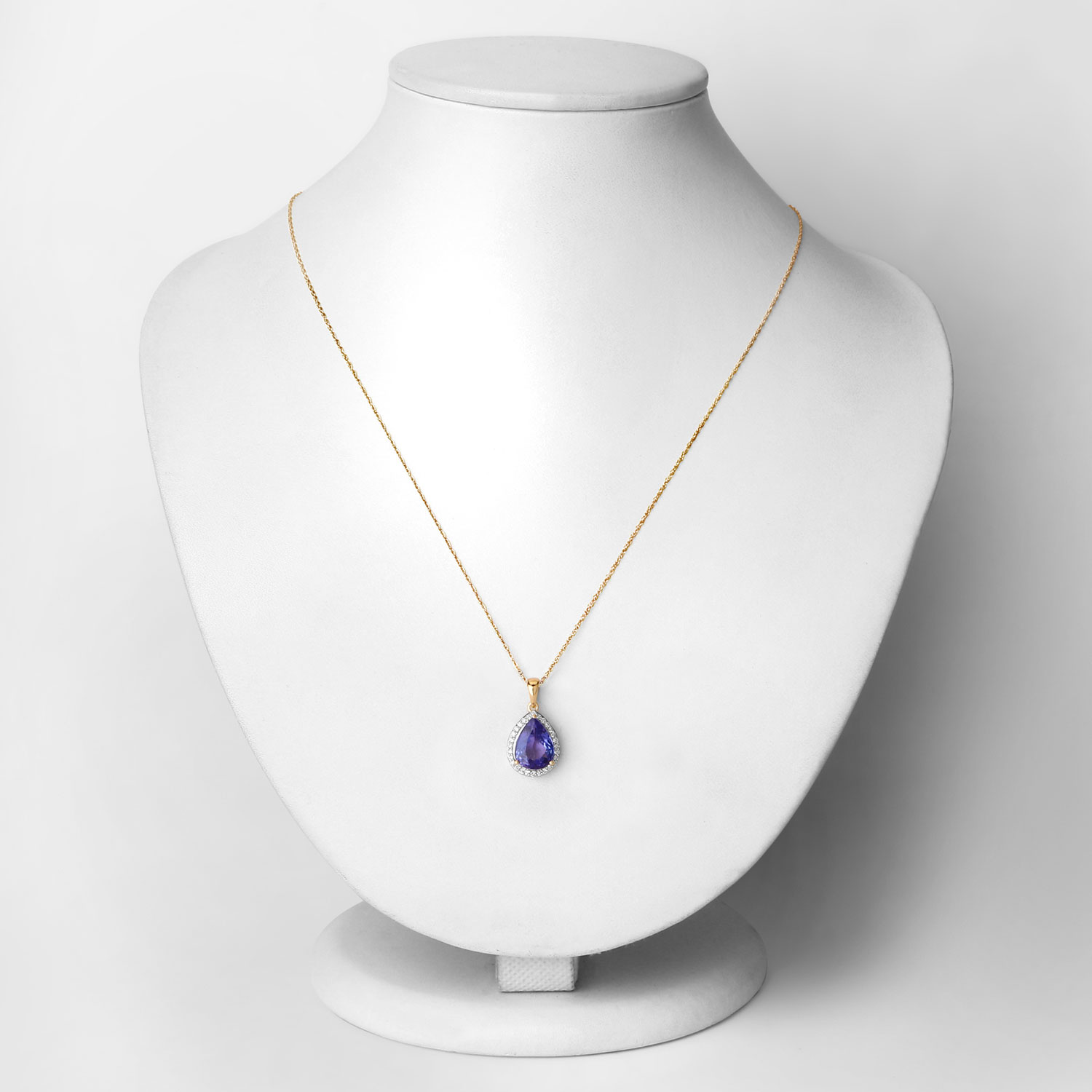 2.43 Carat Genuine Tanzanite and White Diamond 14K Yellow Gold Pendant
