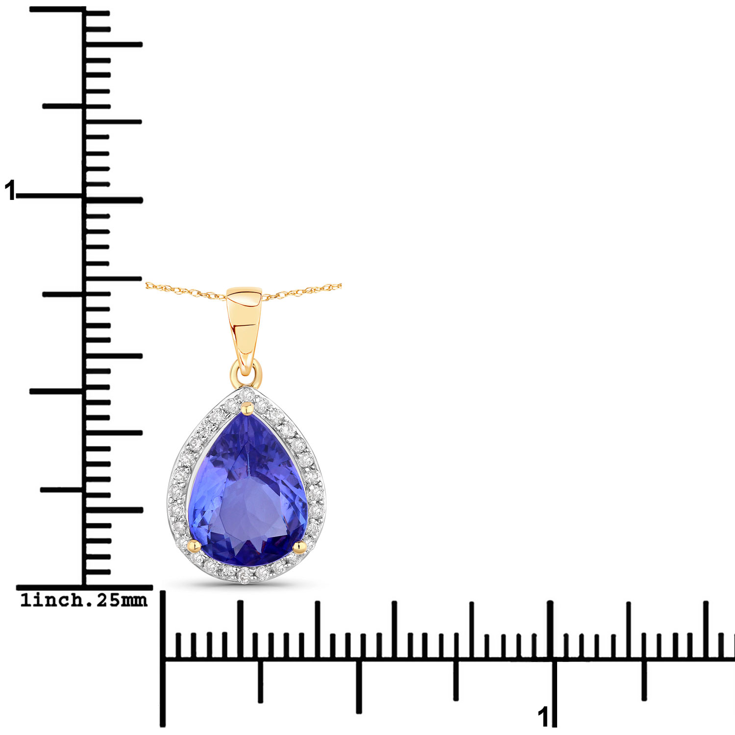 2.43 Carat Genuine Tanzanite and White Diamond 14K Yellow Gold Pendant