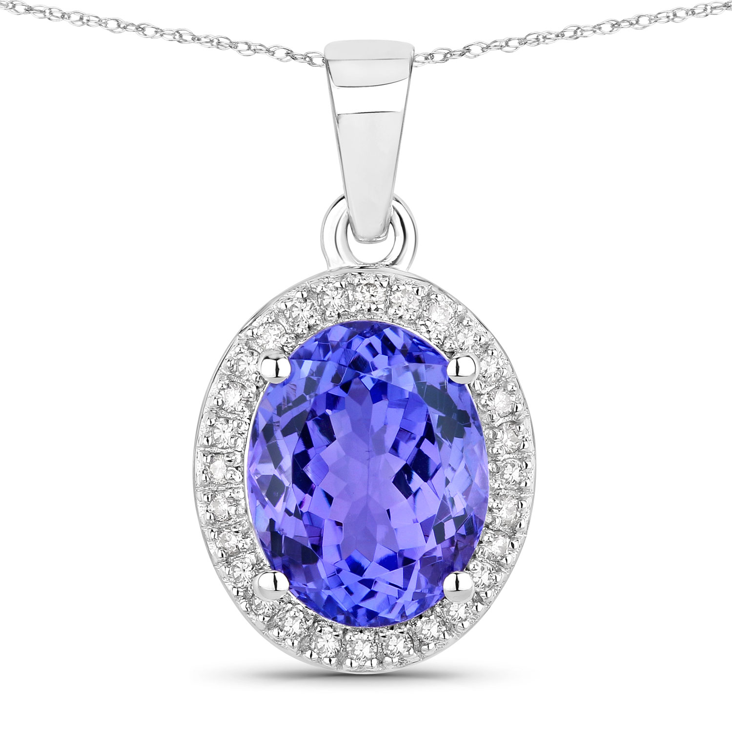 2.97 Carat Genuine Tanzanite and White Diamond 14K White Gold Pendant
