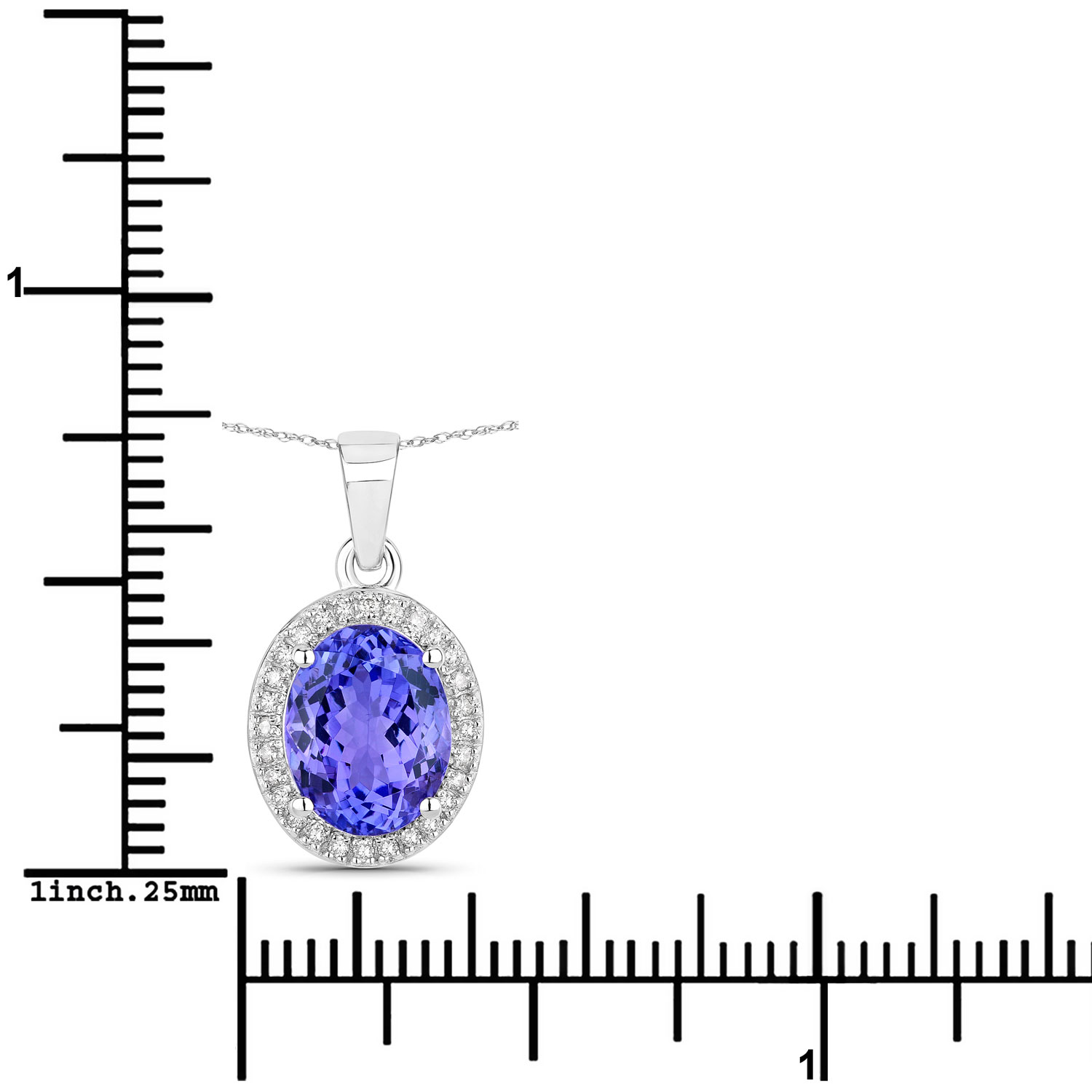 2.97 Carat Genuine Tanzanite and White Diamond 14K White Gold Pendant