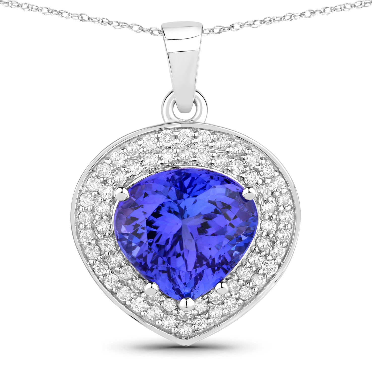 4.17 Carat Genuine Tanzanite and White Diamond 14K White Gold Pendant