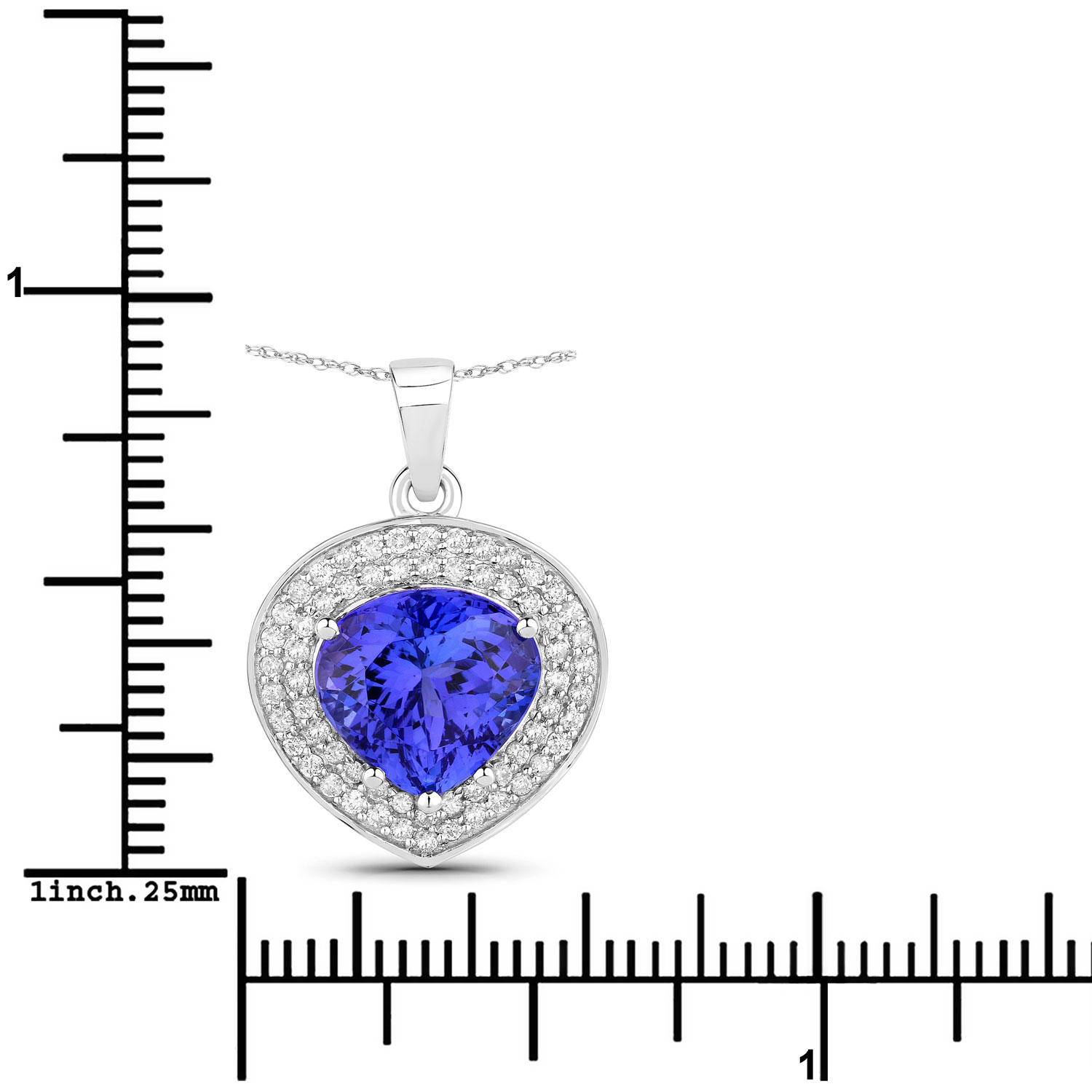 4.17 Carat Genuine Tanzanite and White Diamond 14K White Gold Pendant