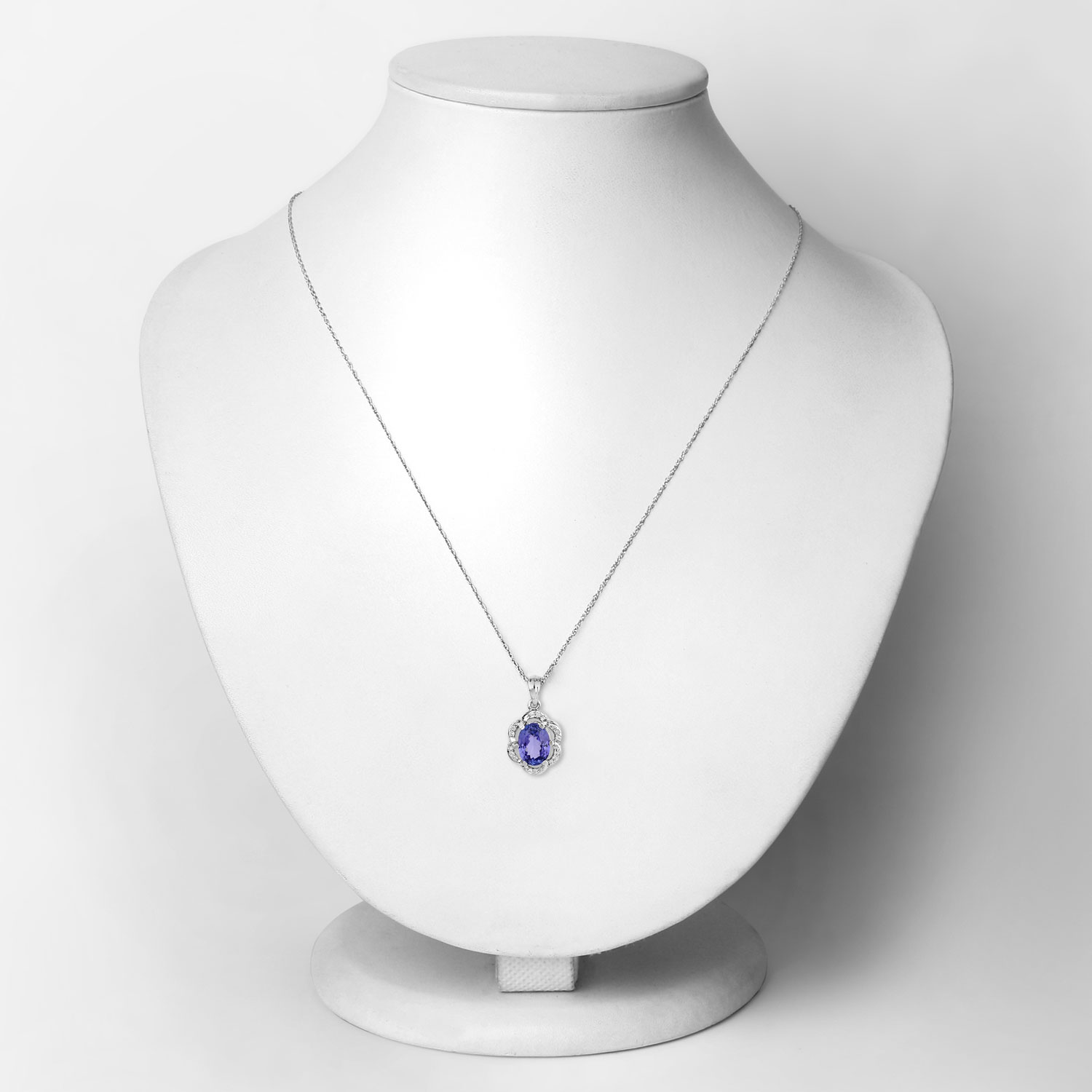 3.11 Carat Genuine Tanzanite and White Diamond 14K White Gold Pendant