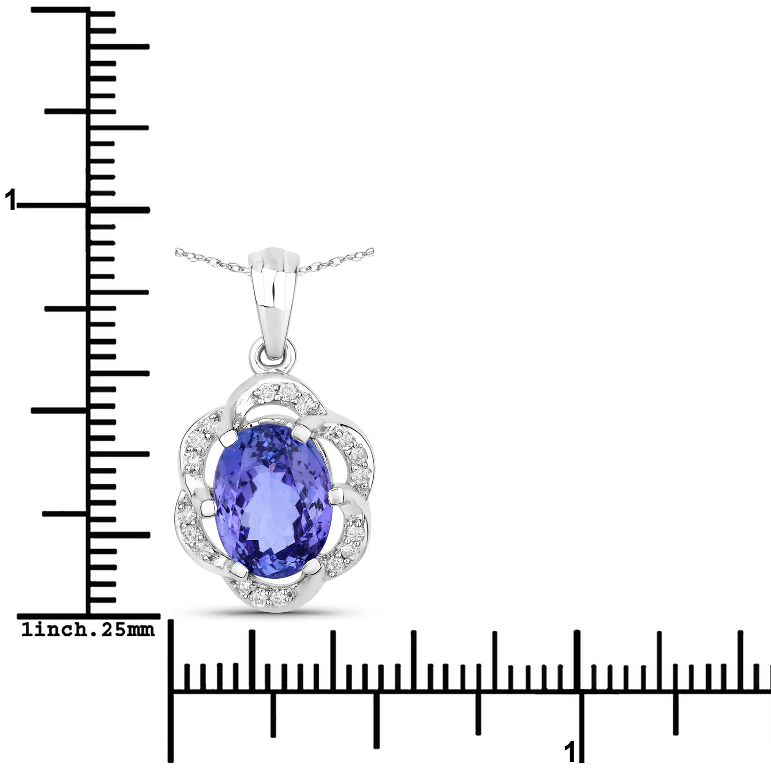 3.11 Carat Genuine Tanzanite and White Diamond 14K White Gold Pendant