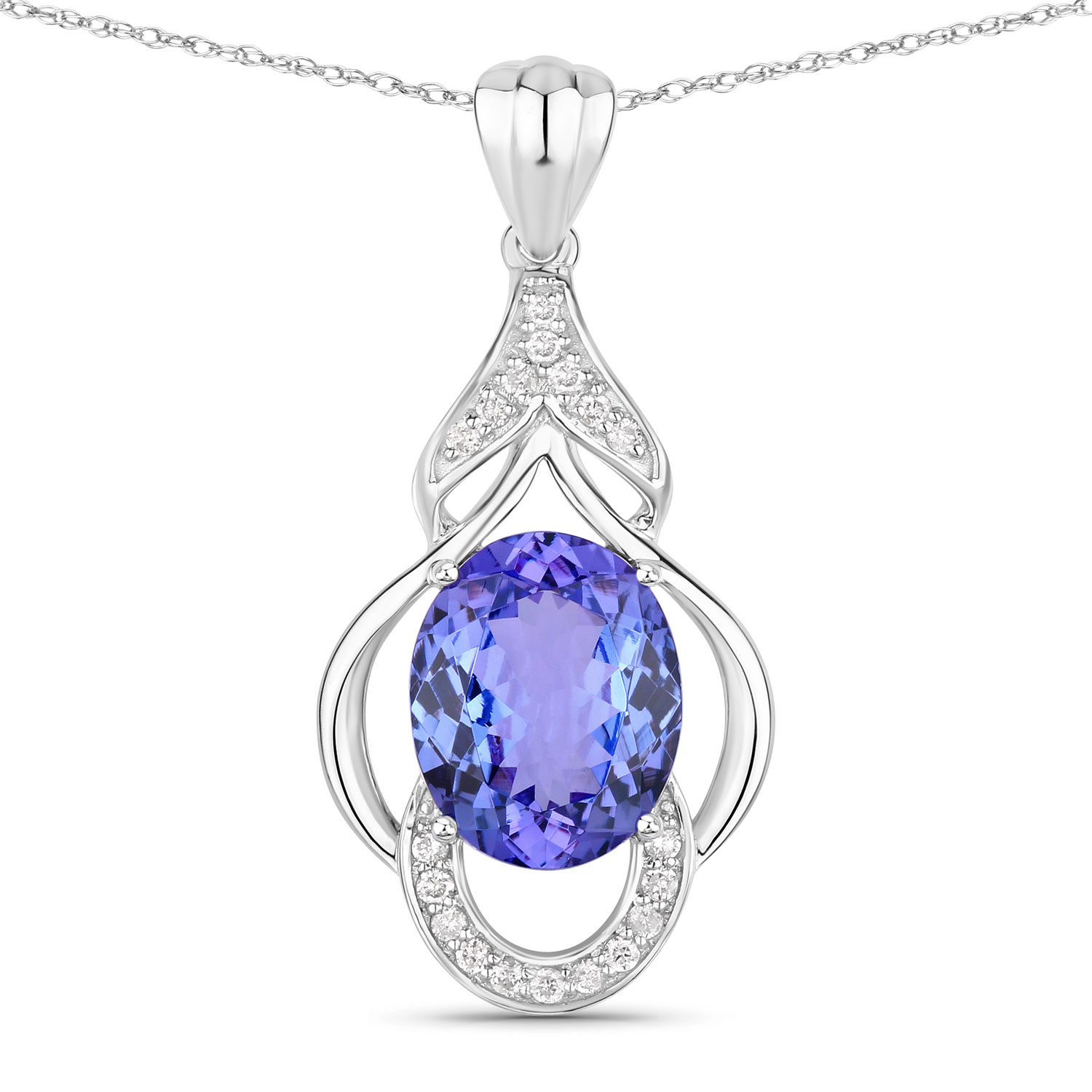 3.87 Carat Genuine Tanzanite and White Diamond 14K White Gold Pendant