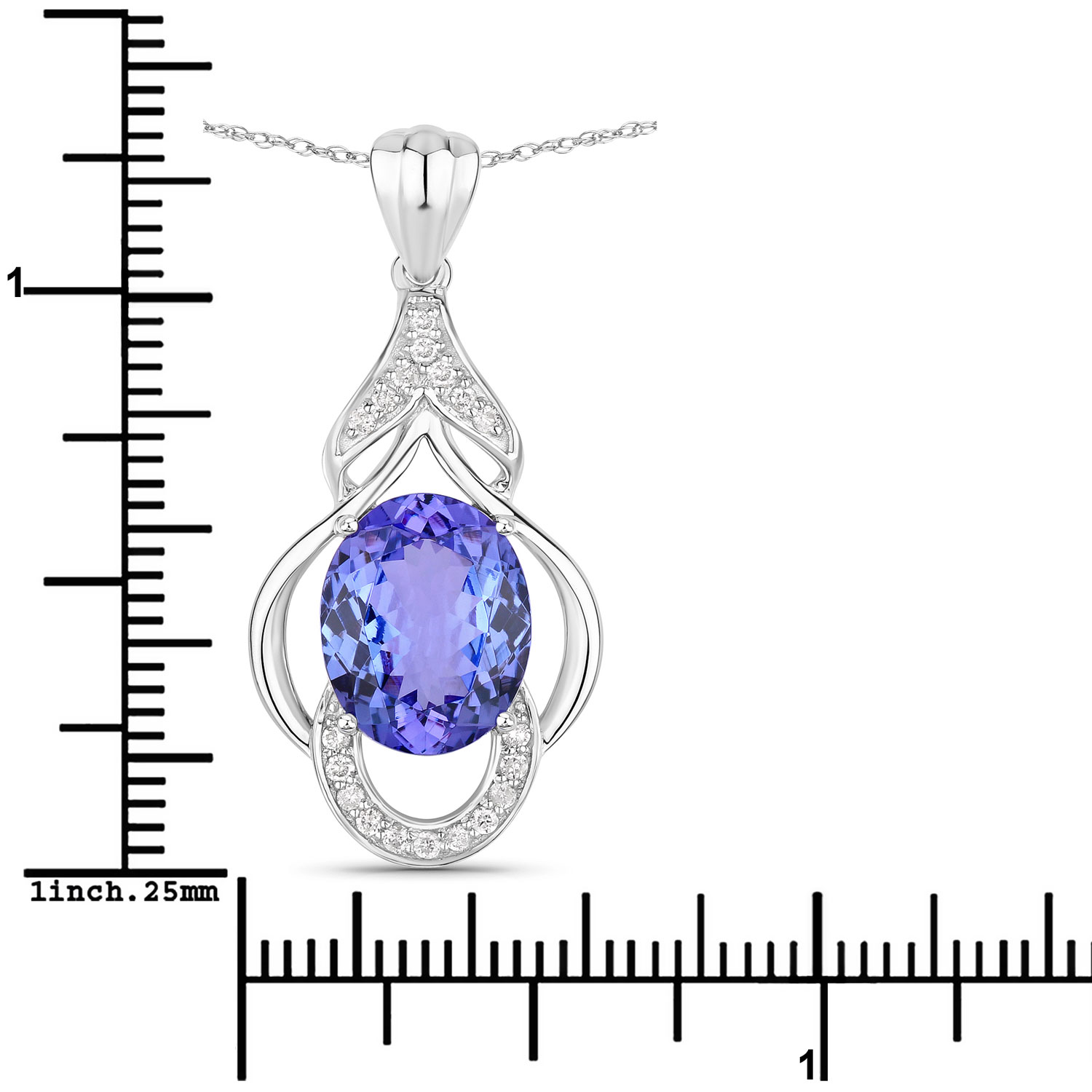 3.87 Carat Genuine Tanzanite and White Diamond 14K White Gold Pendant