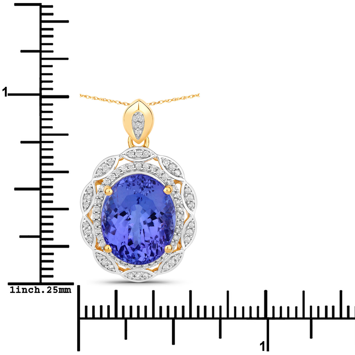 5.98 Carat Genuine Tanzanite and White Diamond 14K Yellow Gold Pendant