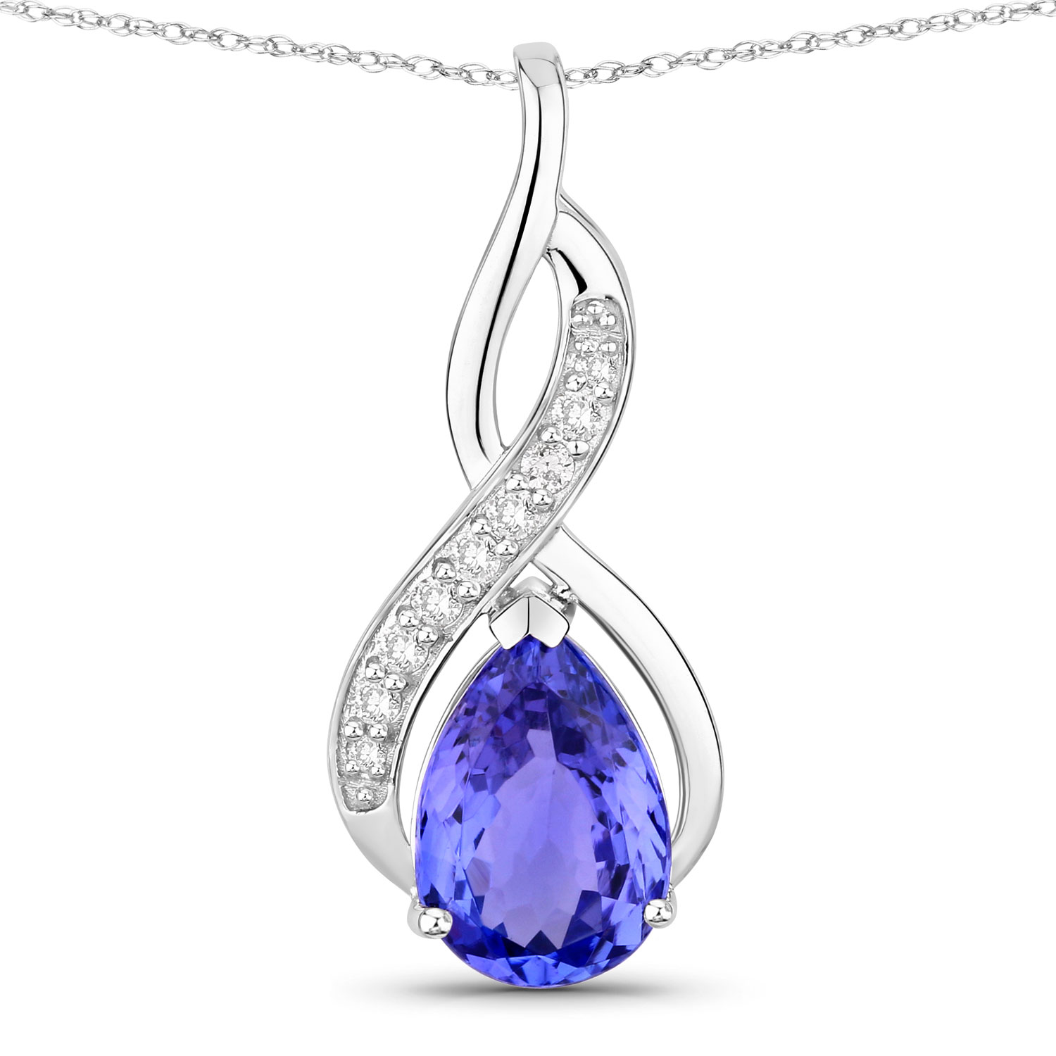 2.55 Carat Genuine Tanzanite and White Diamond 14K White Gold Pendant