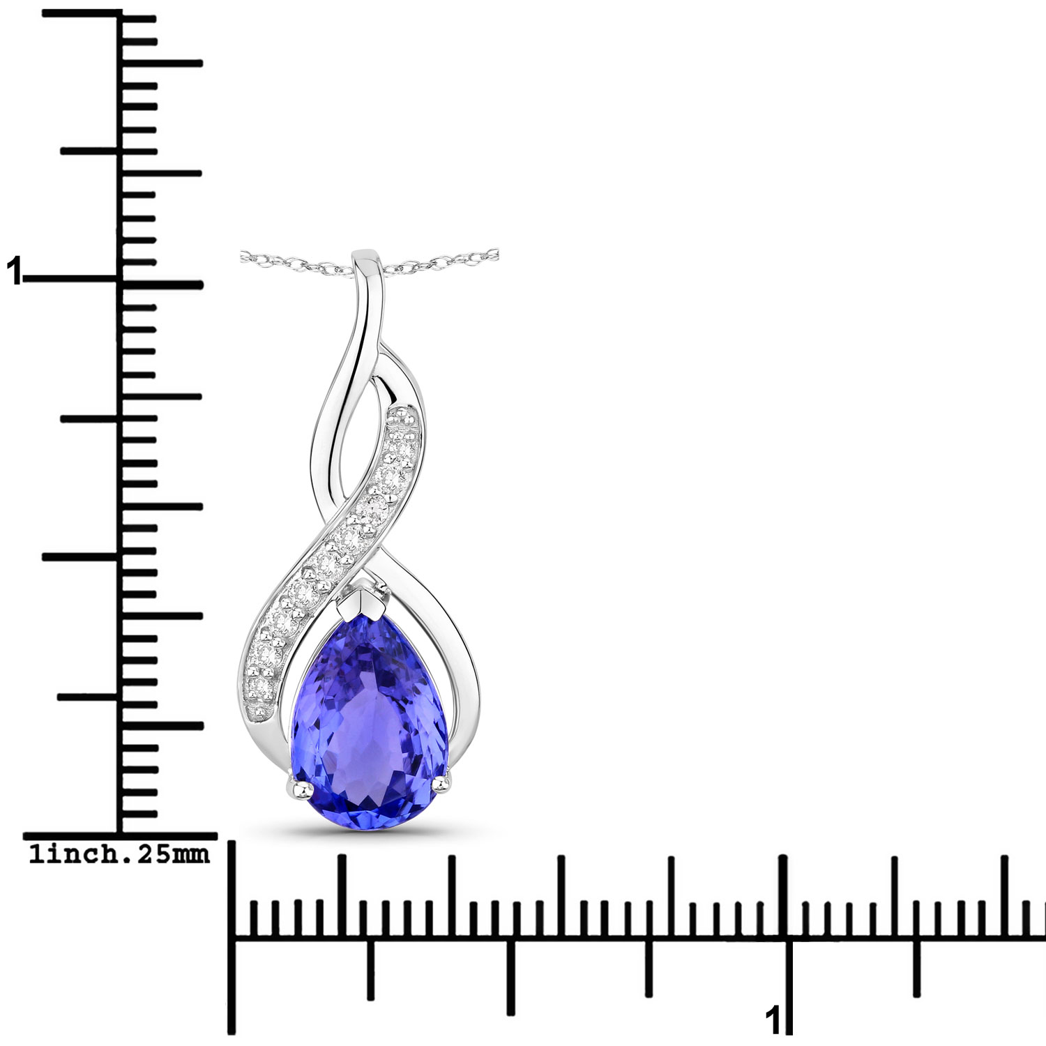 2.55 Carat Genuine Tanzanite and White Diamond 14K White Gold Pendant