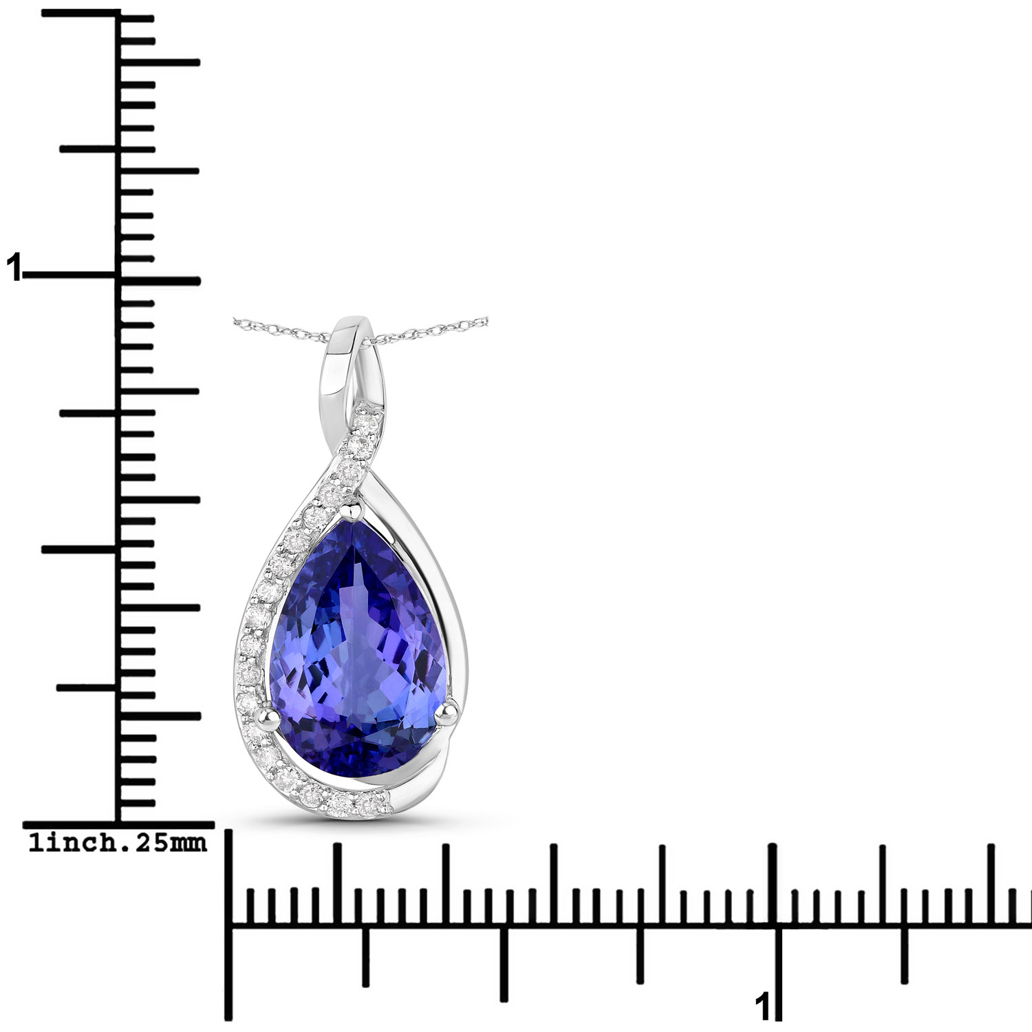 3.60 Carat Genuine Tanzanite and White Diamond 14K White Gold Pendant