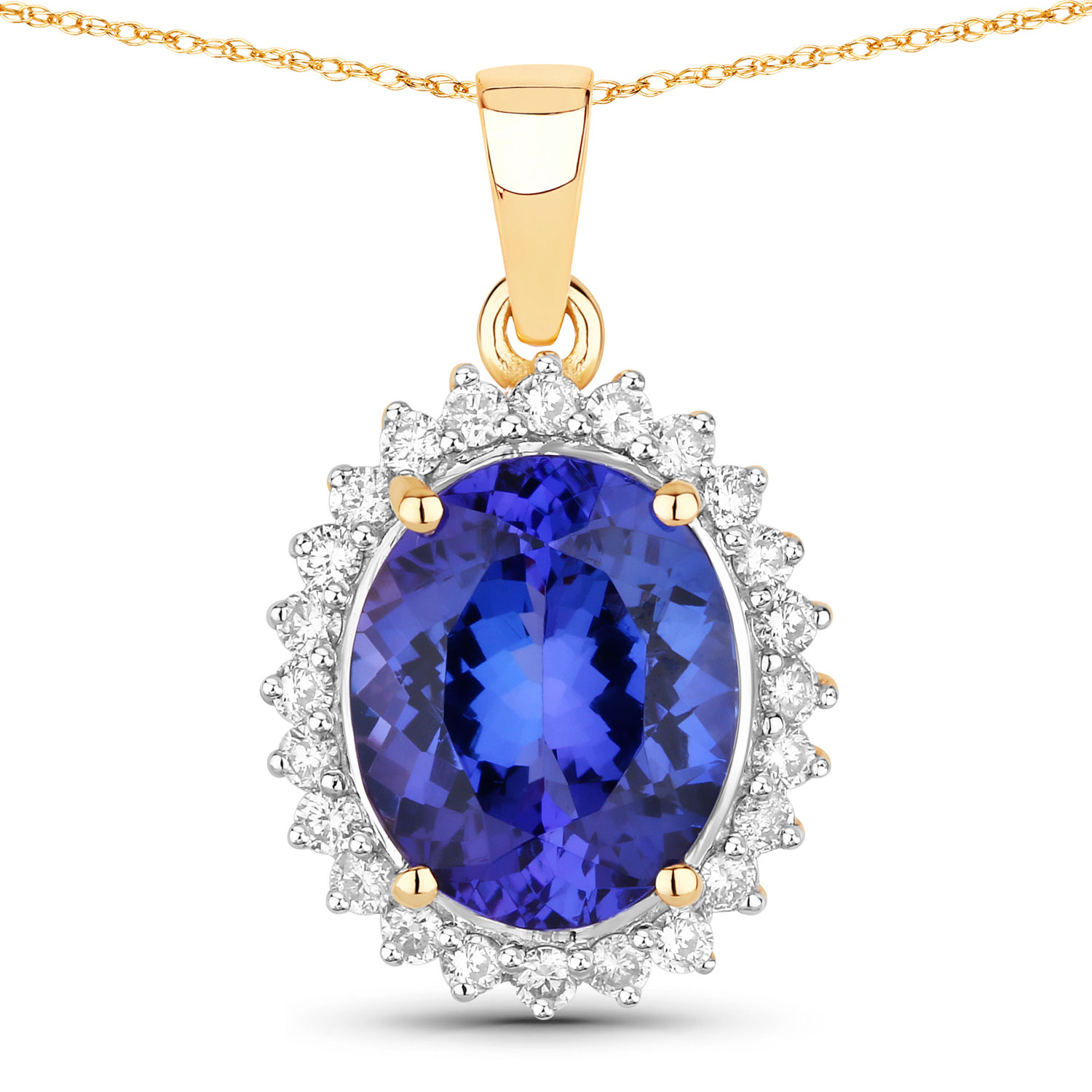 4.68 Carat Genuine Tanzanite and White Diamond 14K Yellow Gold Pendant