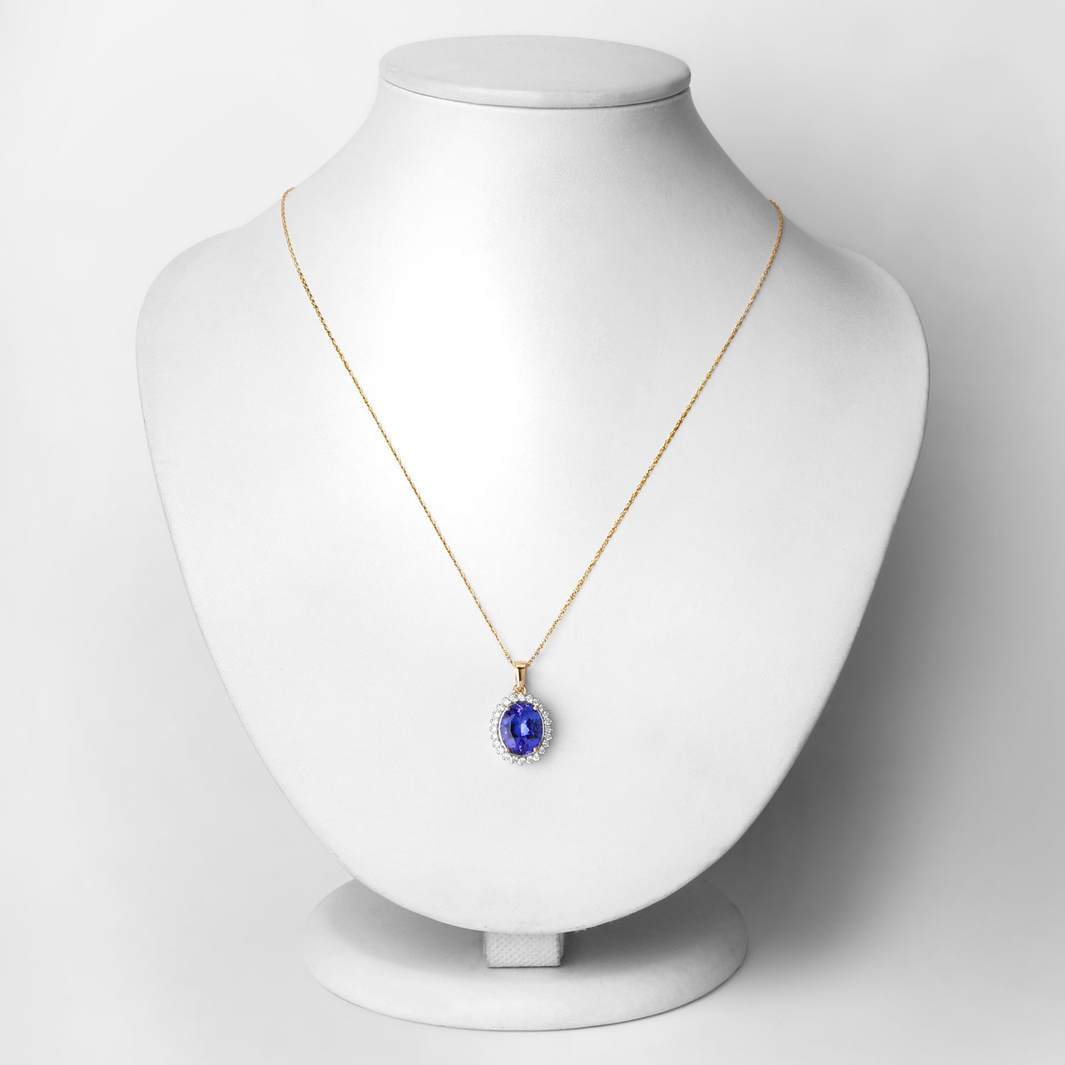 4.68 Carat Genuine Tanzanite and White Diamond 14K Yellow Gold Pendant