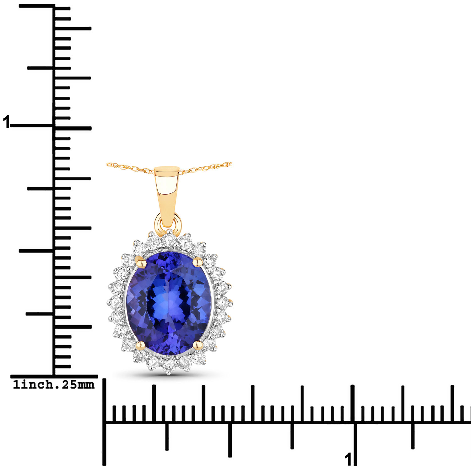 4.68 Carat Genuine Tanzanite and White Diamond 14K Yellow Gold Pendant