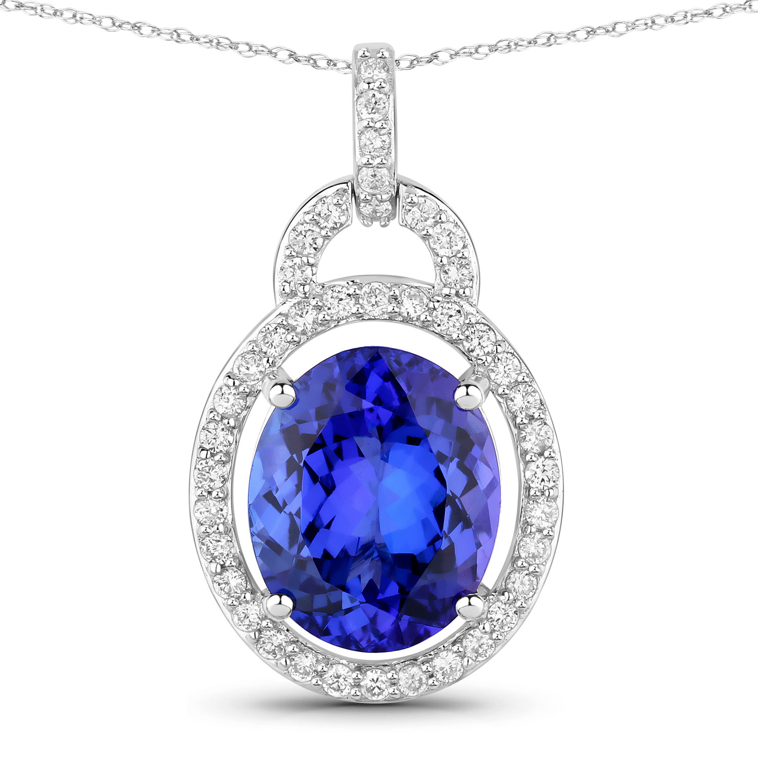 4.06 Carat Genuine Tanzanite and White Diamond 14K White Gold Pendant