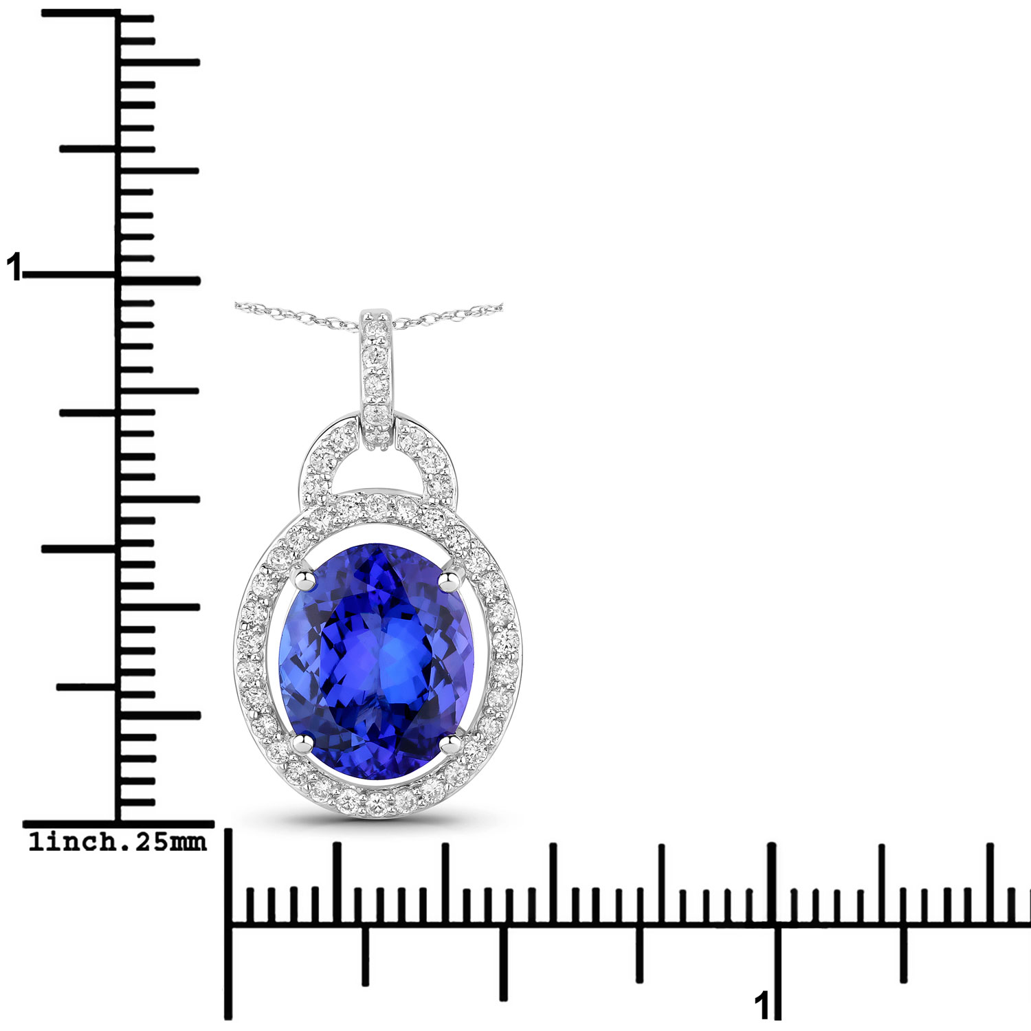 4.06 Carat Genuine Tanzanite and White Diamond 14K White Gold Pendant
