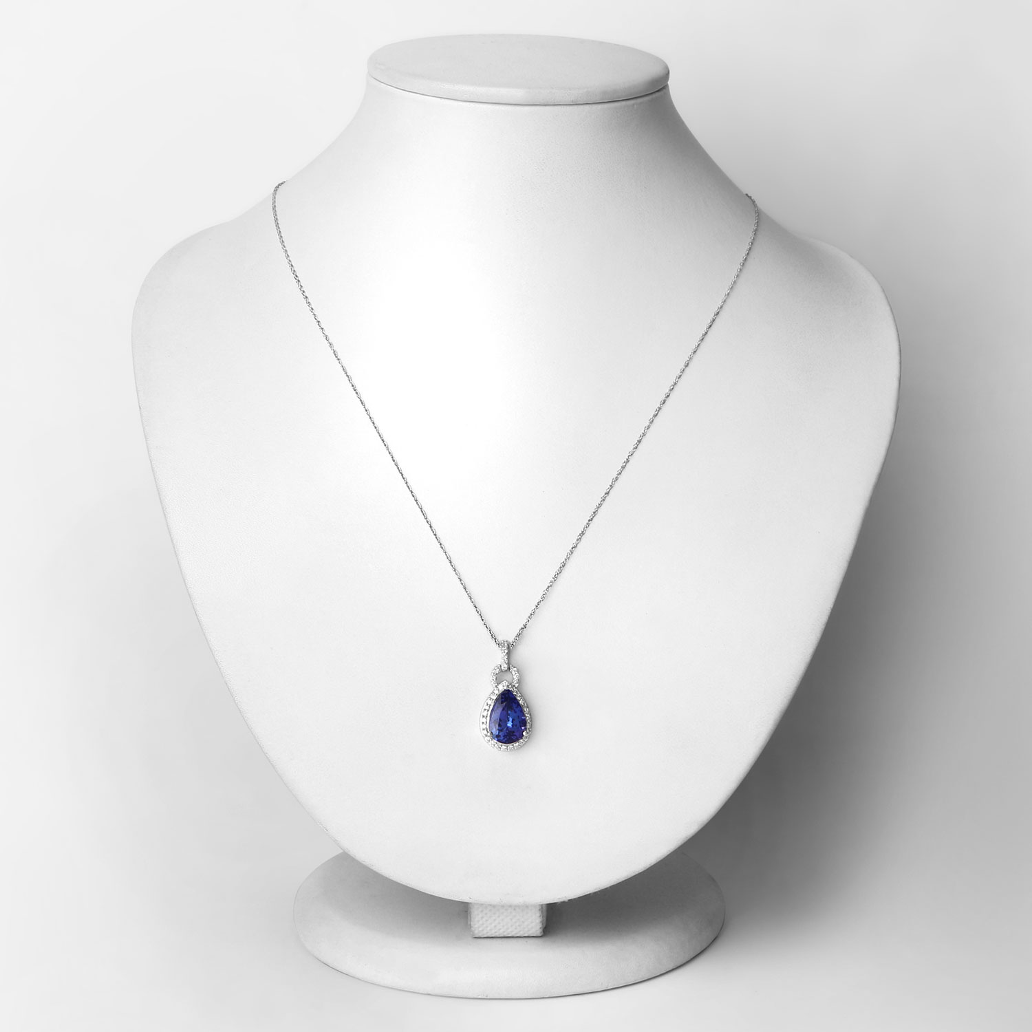 3.49 Carat Genuine Tanzanite and White Diamond 14K White Gold Pendant