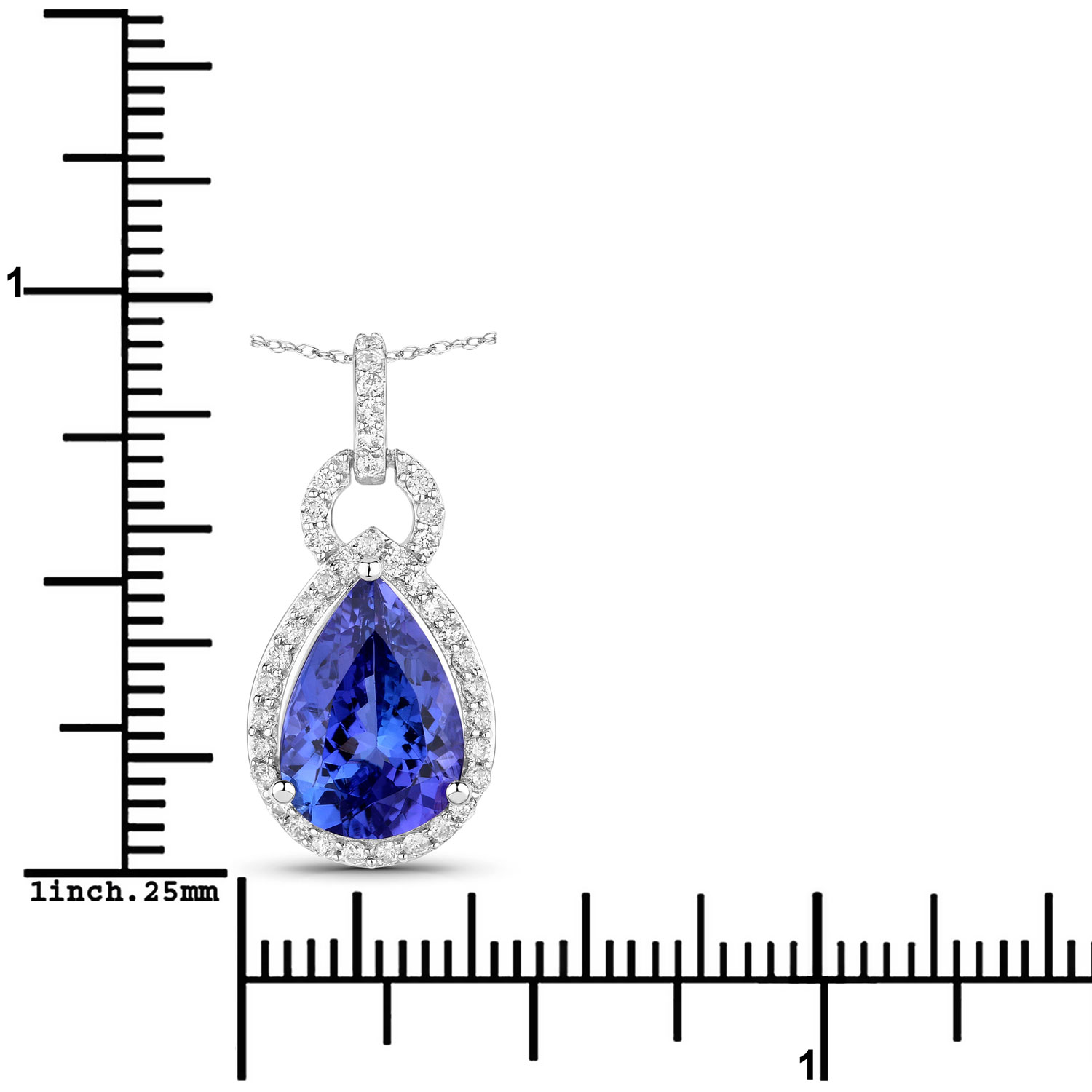 3.49 Carat Genuine Tanzanite and White Diamond 14K White Gold Pendant