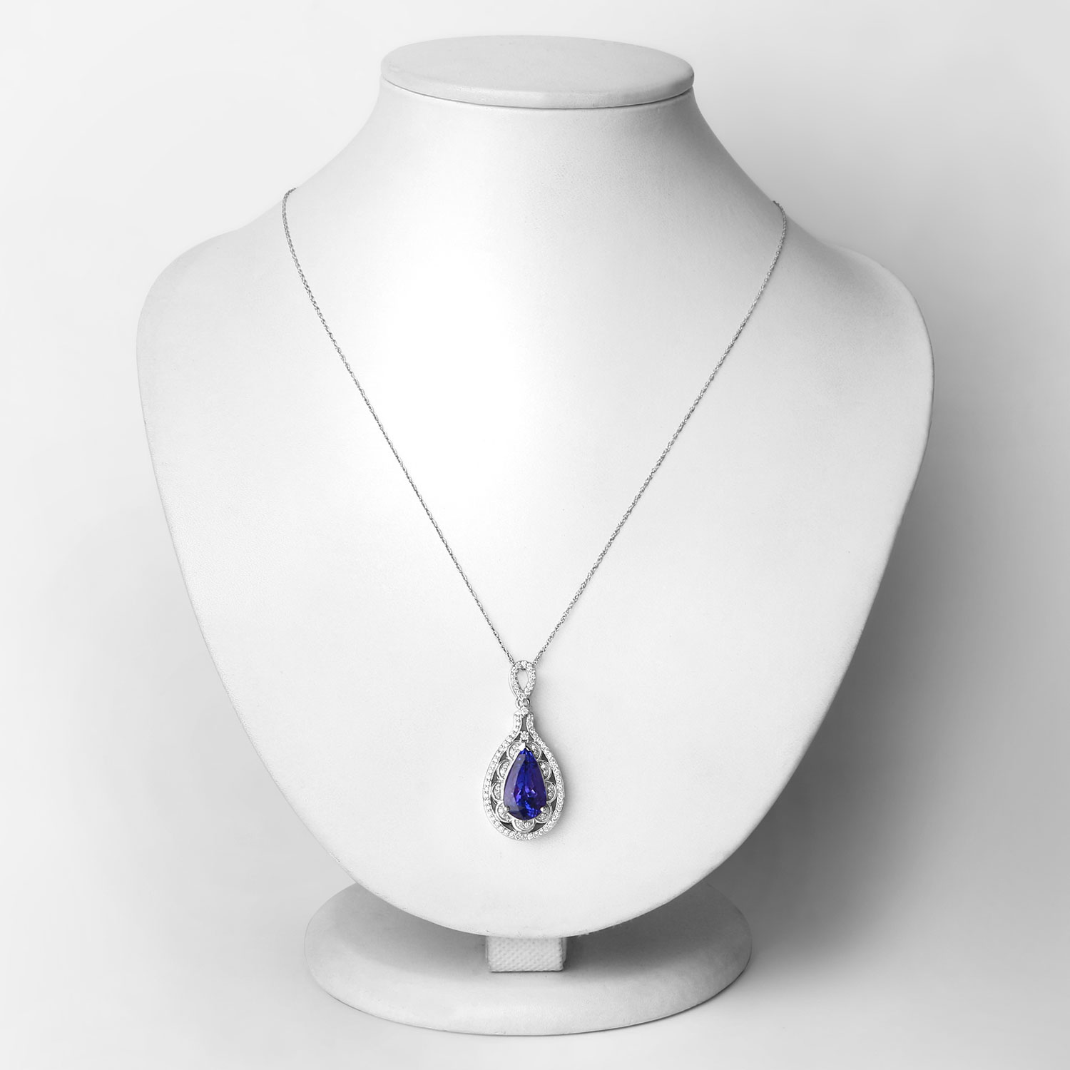 6.71 Carat Genuine Tanzanite and White Diamond 14K White Gold Pendant