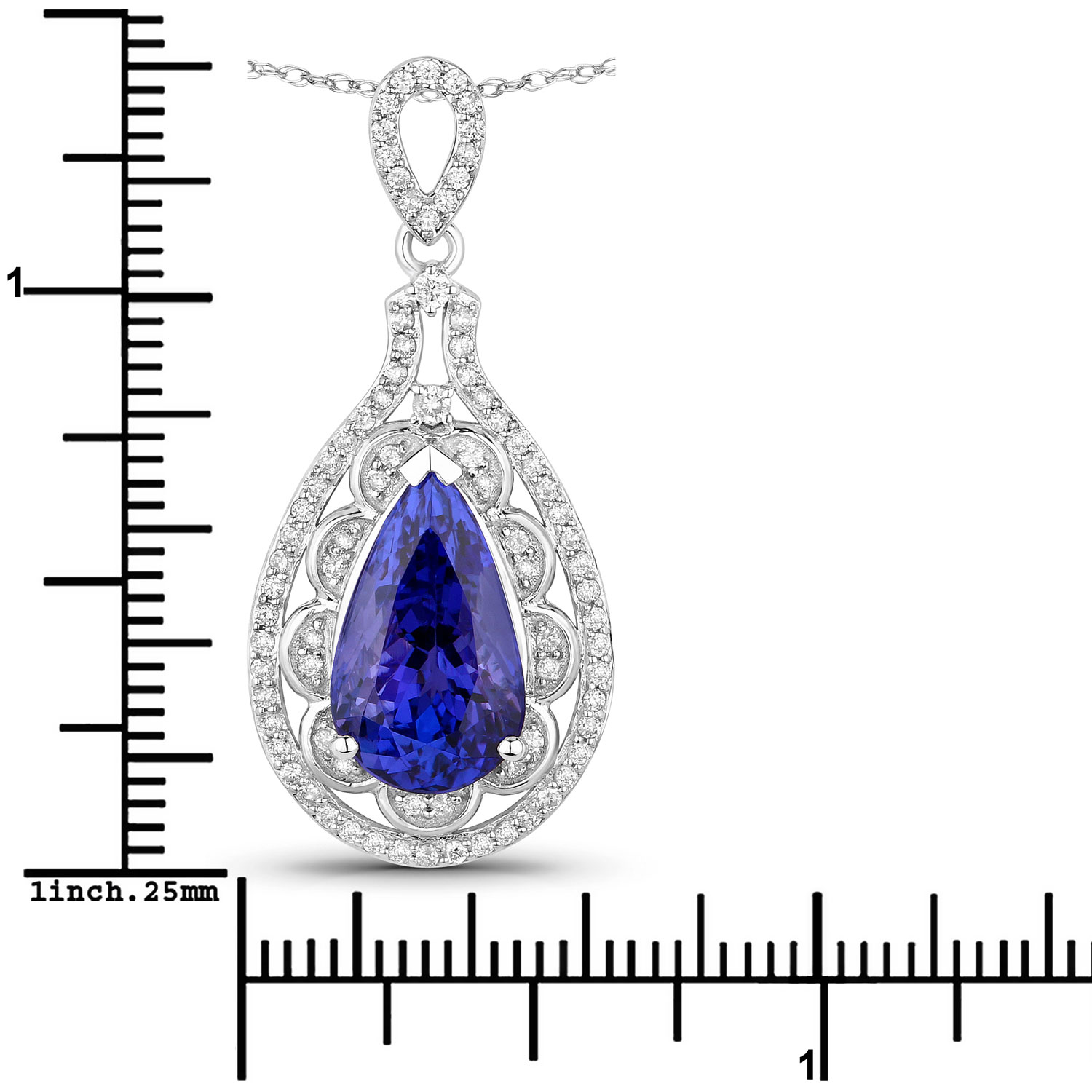 6.71 Carat Genuine Tanzanite and White Diamond 14K White Gold Pendant