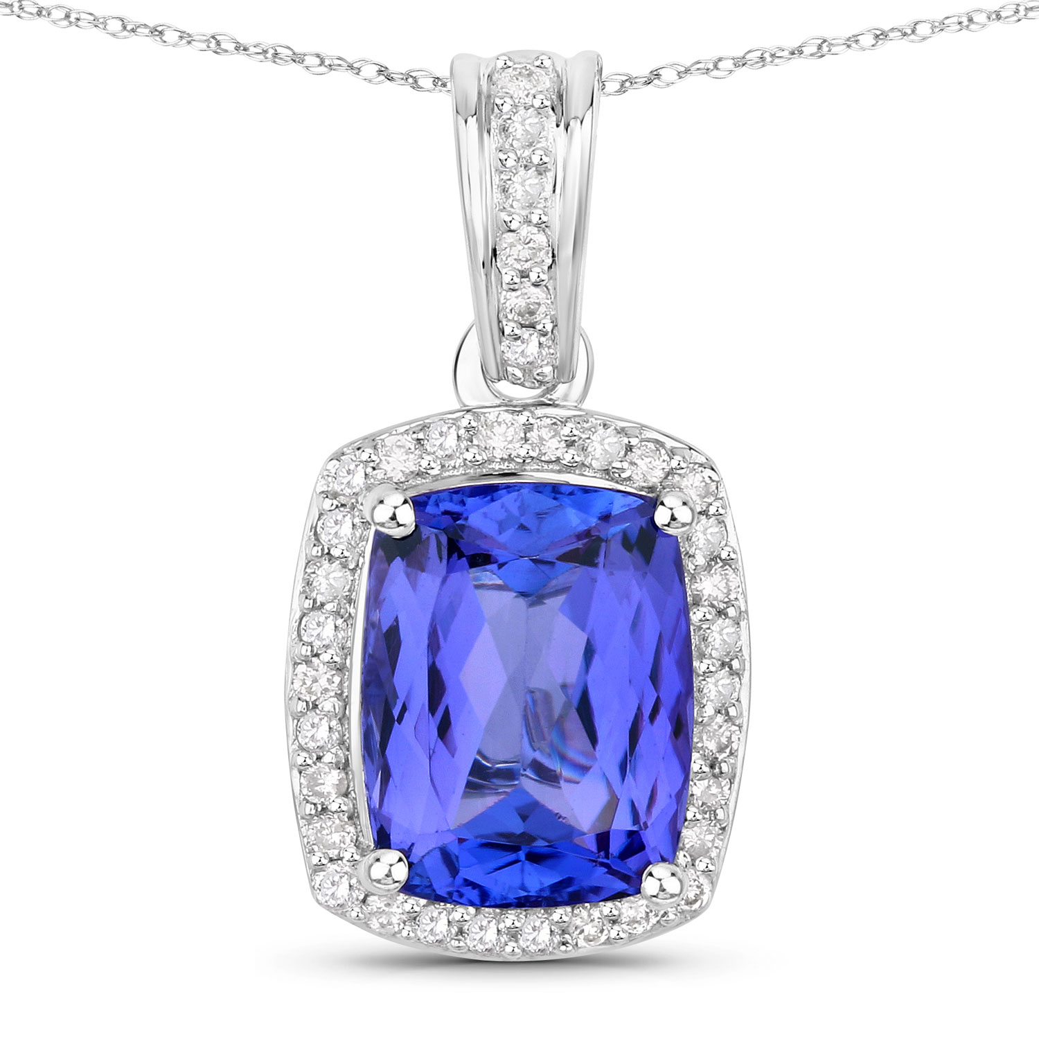 3.03 Carat Genuine Tanzanite and White Diamond 14K White Gold Pendant