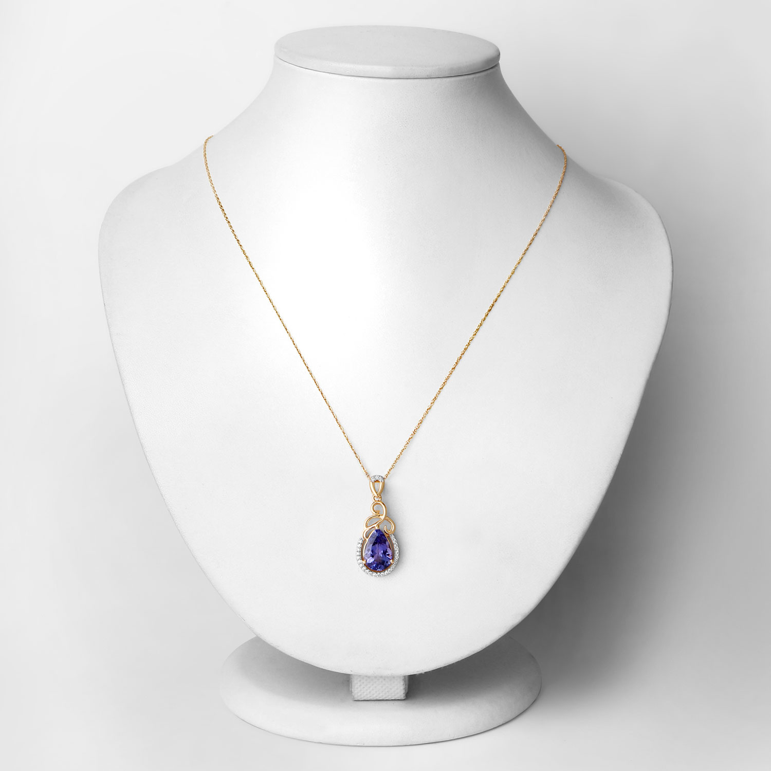 3.26 Carat Genuine Tanzanite and White Diamond 14K Yellow Gold Pendant