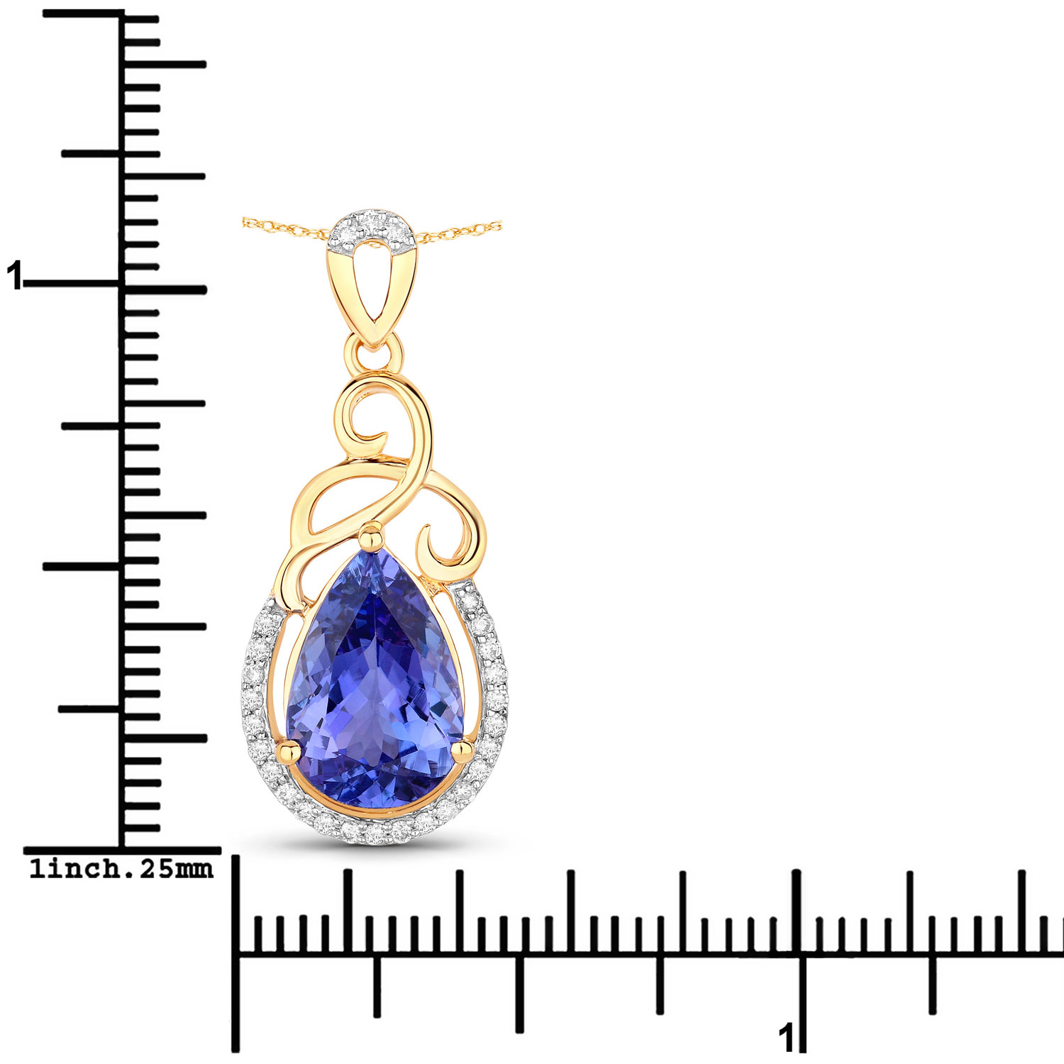 3.26 Carat Genuine Tanzanite and White Diamond 14K Yellow Gold Pendant