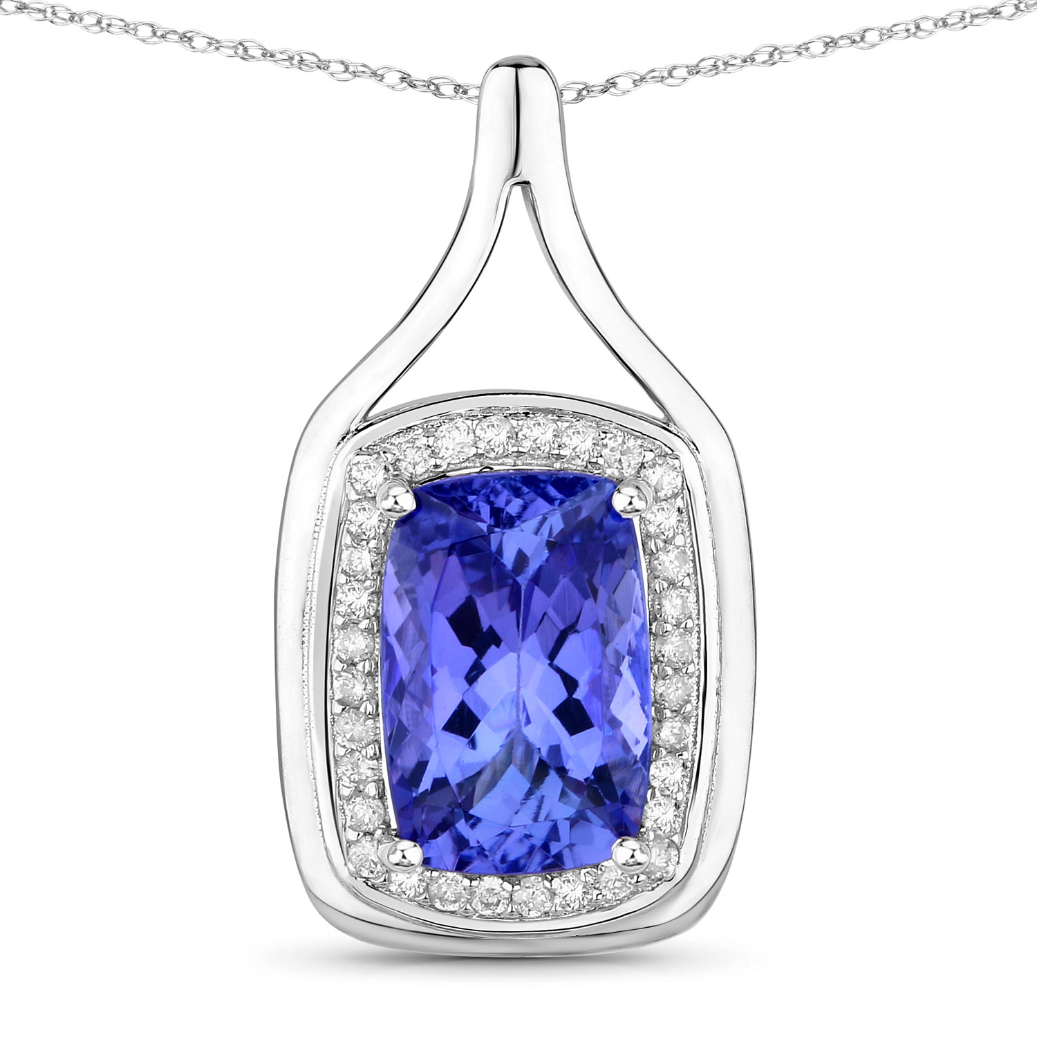3.08 Carat Genuine Tanzanite and White Diamond 14K White Gold Pendant