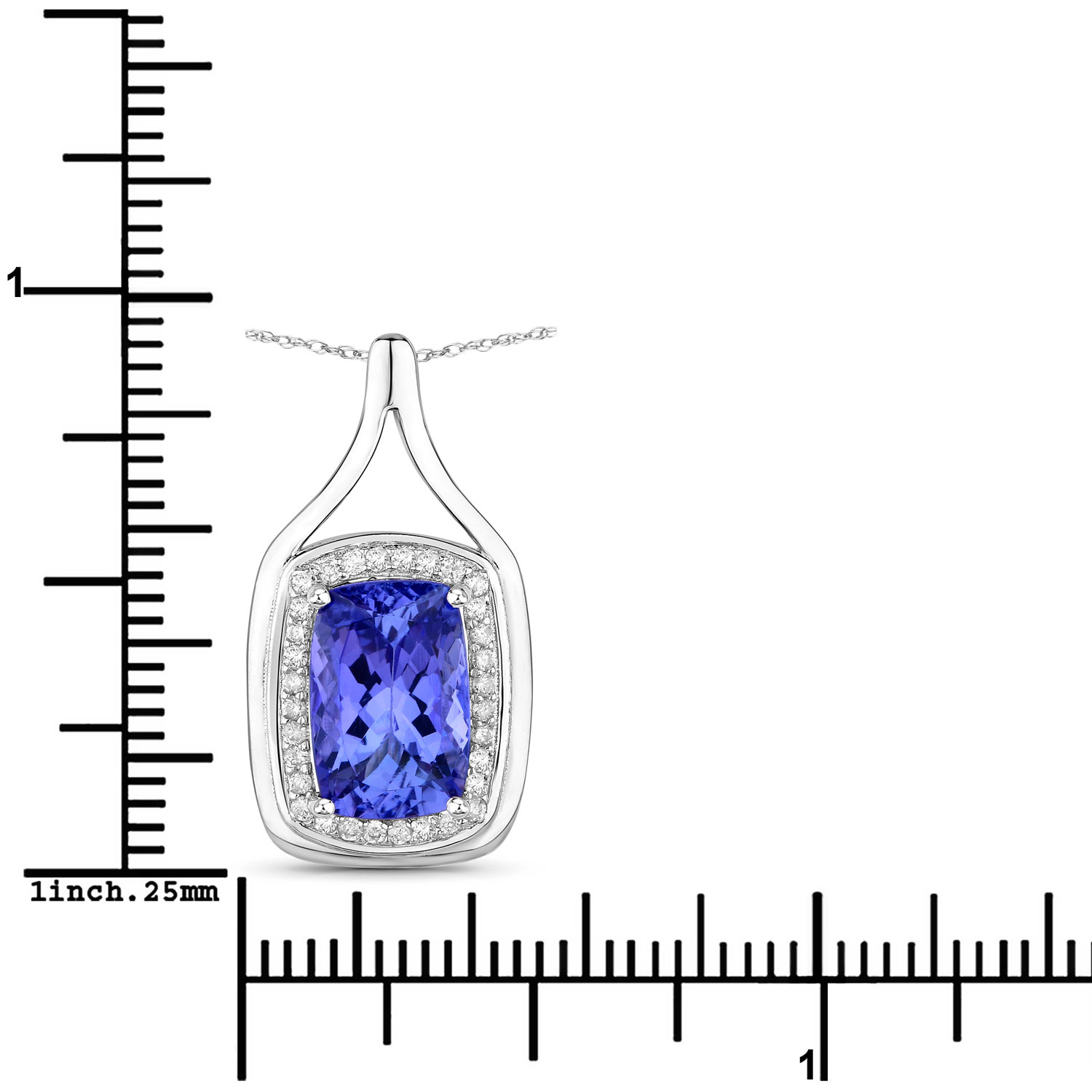 3.08 Carat Genuine Tanzanite and White Diamond 14K White Gold Pendant