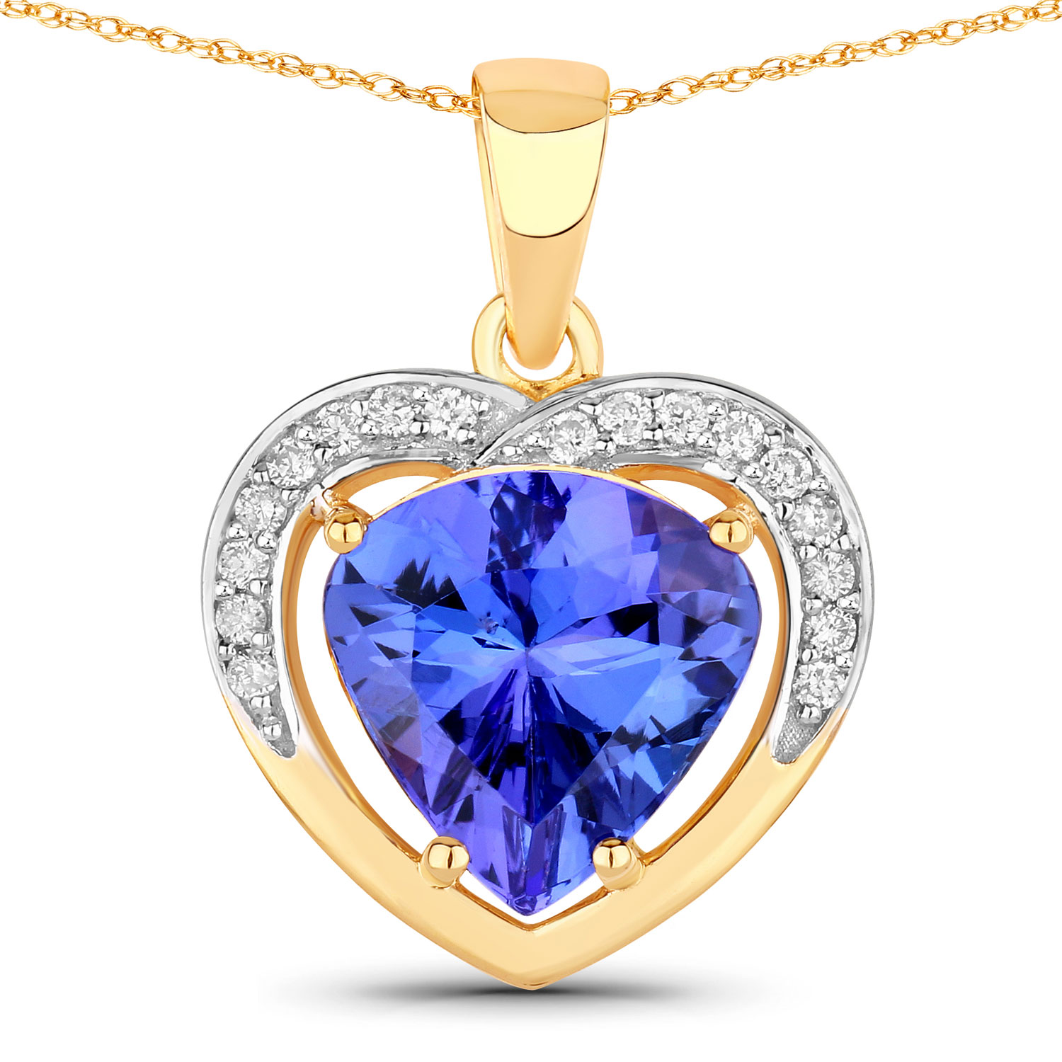 2.33 Carat Genuine Tanzanite and White Diamond 14K Yellow Gold Pendant