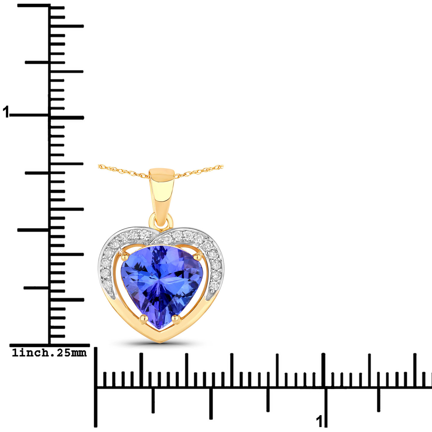 2.33 Carat Genuine Tanzanite and White Diamond 14K Yellow Gold Pendant