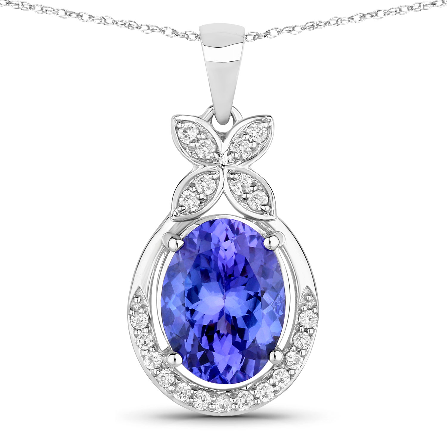 2.61 Carat Genuine Tanzanite and White Diamond 14K White Gold Pendant