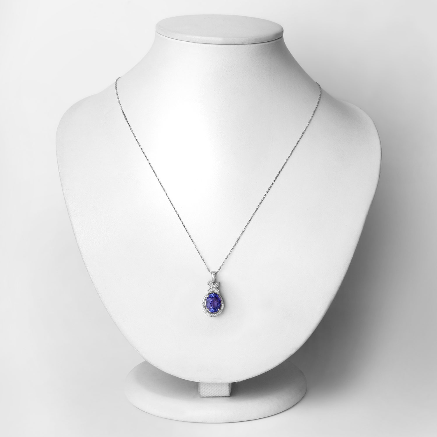 2.61 Carat Genuine Tanzanite and White Diamond 14K White Gold Pendant