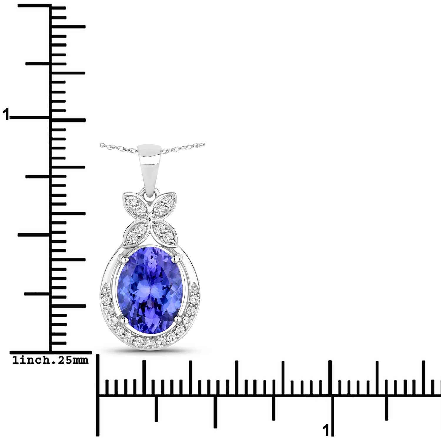 2.61 Carat Genuine Tanzanite and White Diamond 14K White Gold Pendant