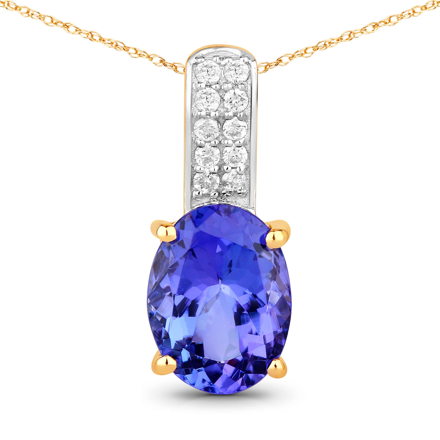 2.02 Carat Genuine Tanzanite and White Diamond 14K Yellow Gold Pendant