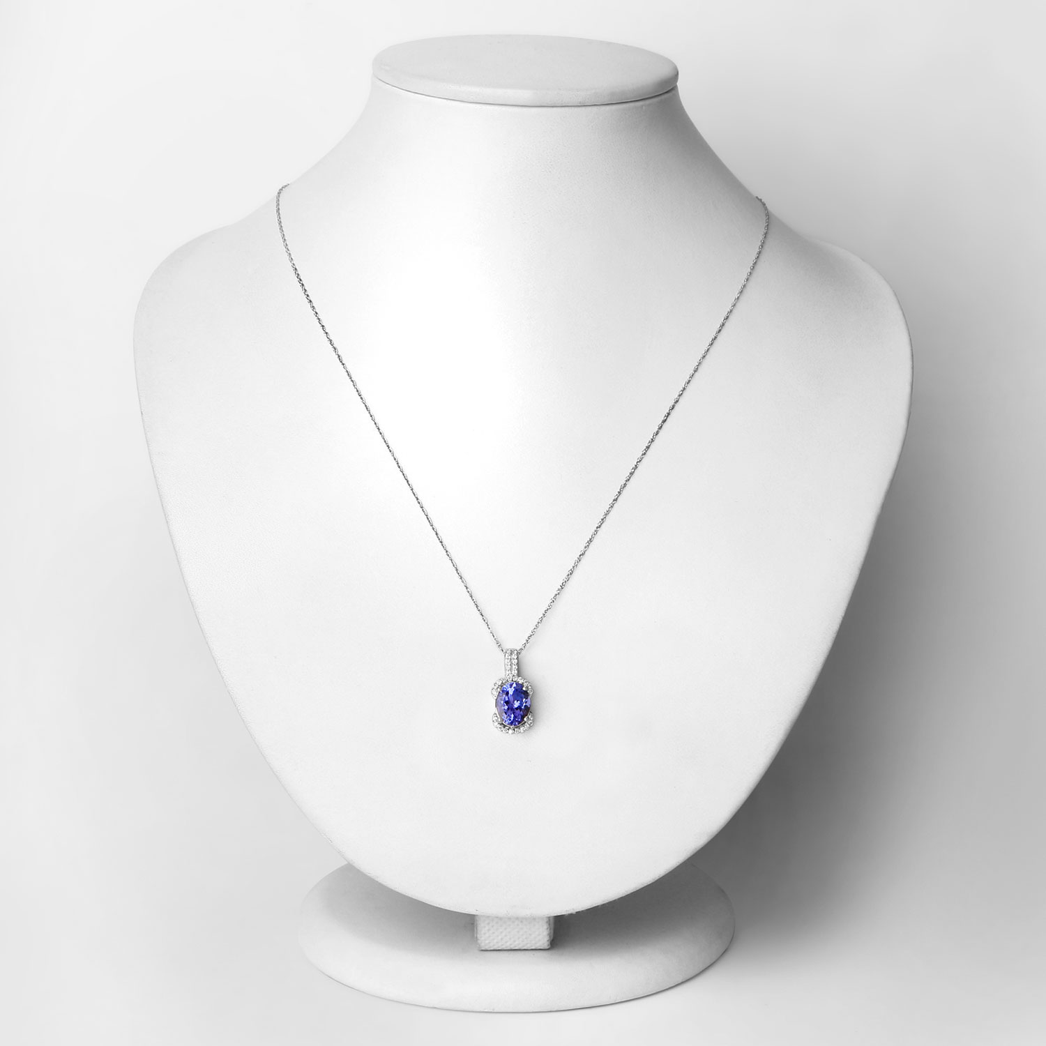 2.51 Carat Genuine Tanzanite and White Diamond 14K White Gold Pendant