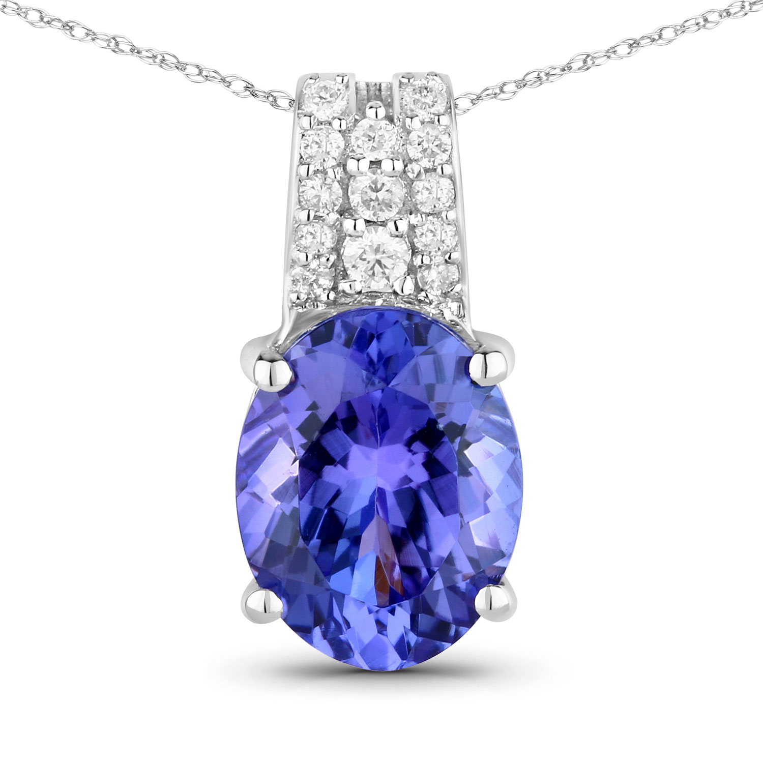 2.03 Carat Genuine Tanzanite and White Diamond 14K White Gold Pendant