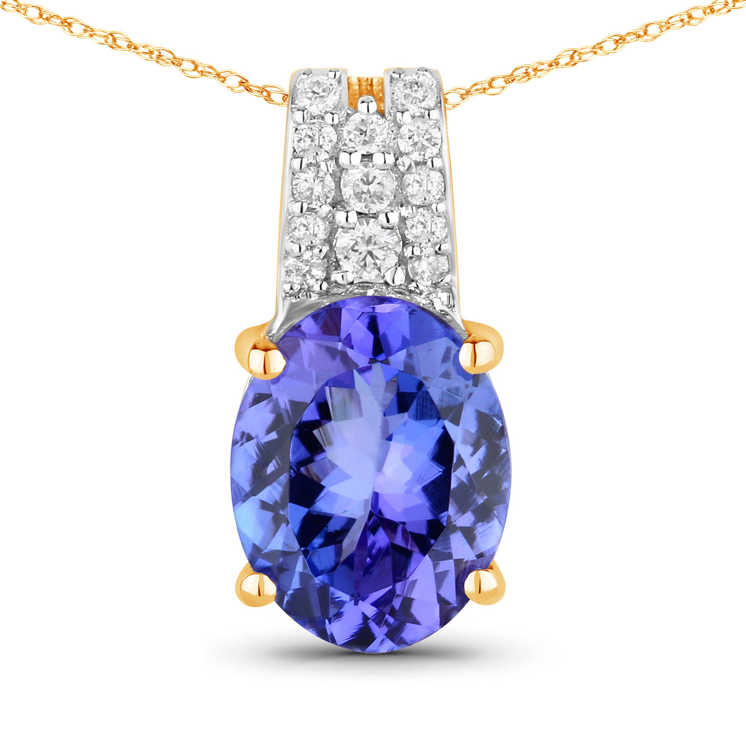 1.87 Carat Genuine Tanzanite and White Diamond 14K Yellow Gold Pendant