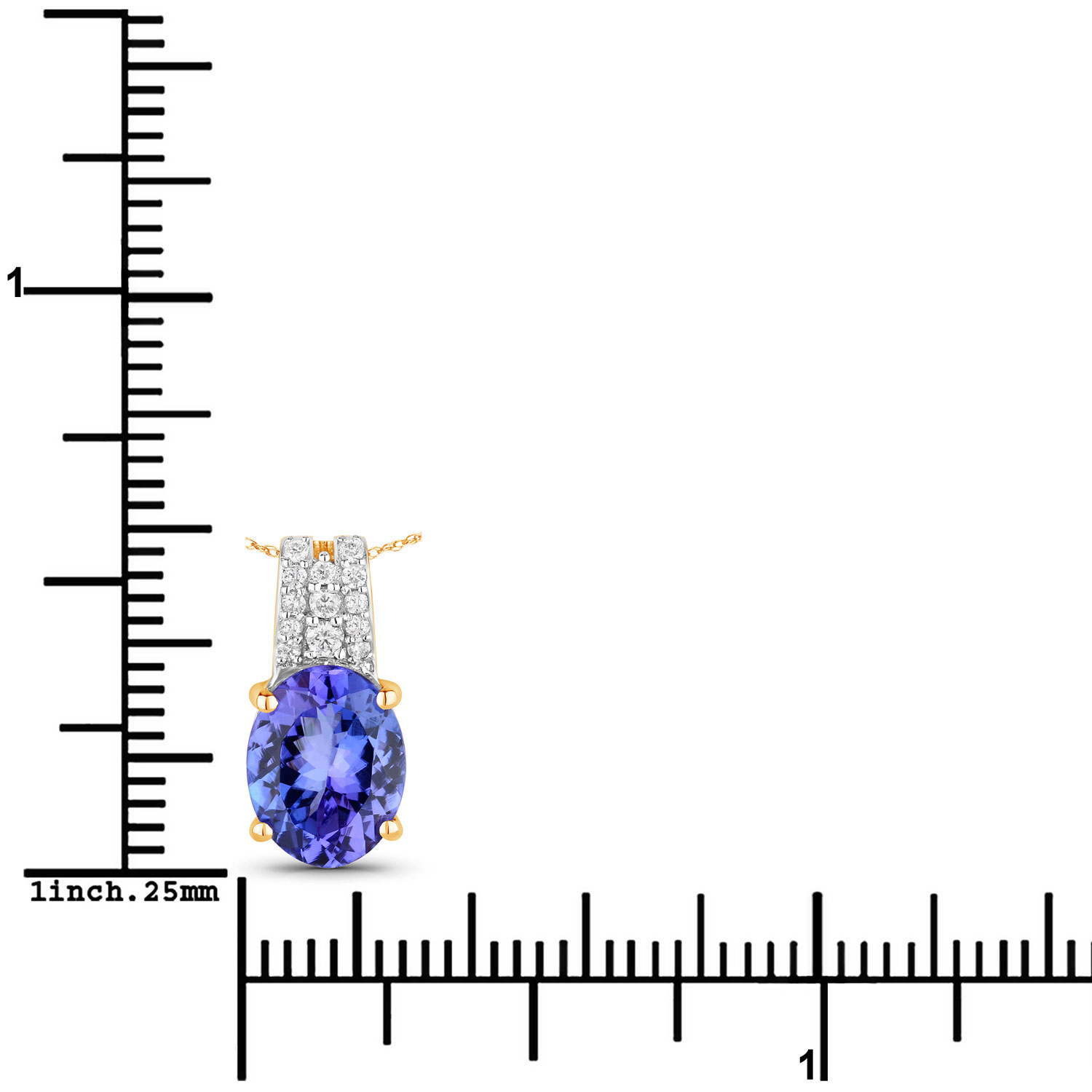 1.87 Carat Genuine Tanzanite and White Diamond 14K Yellow Gold Pendant