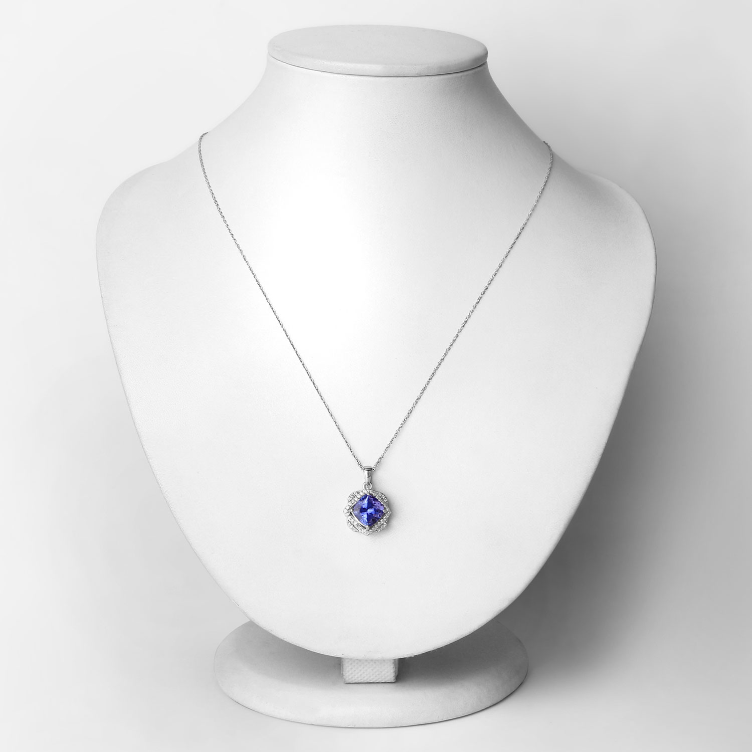 3.14 Carat Genuine Tanzanite and White Diamond 14K White Gold Pendant