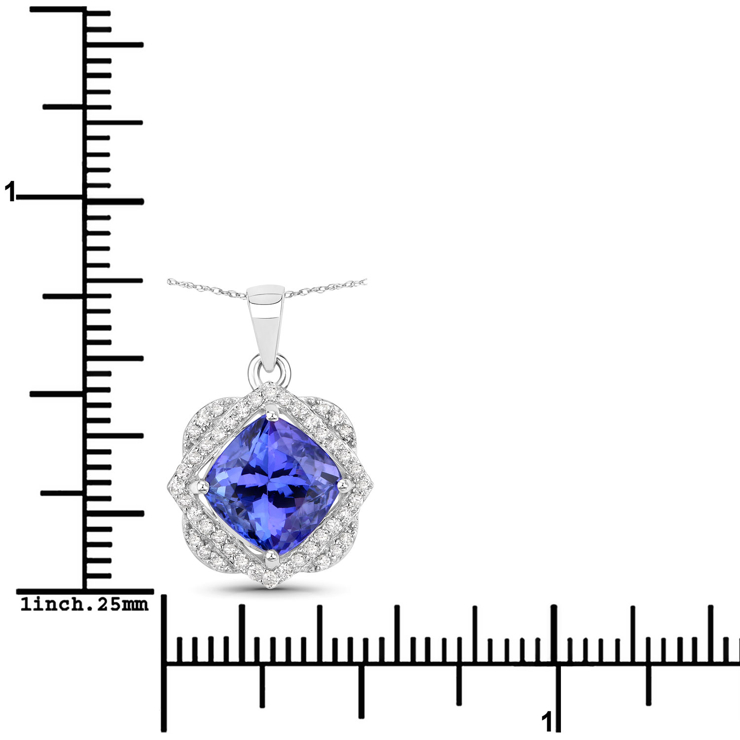 3.14 Carat Genuine Tanzanite and White Diamond 14K White Gold Pendant