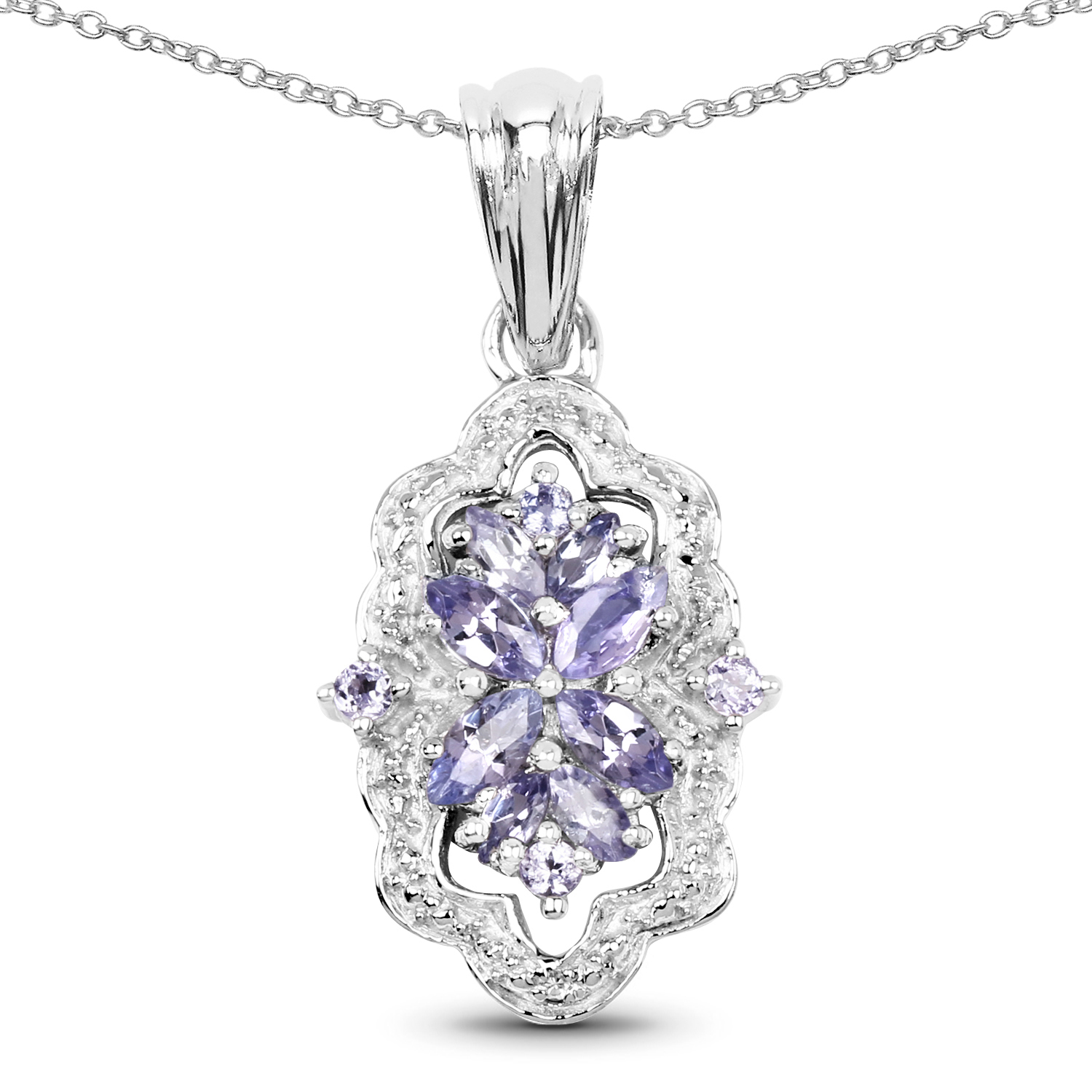 1.03 Carat Genuine Tanzanite & White Topaz .925 Sterling Silver Pendant