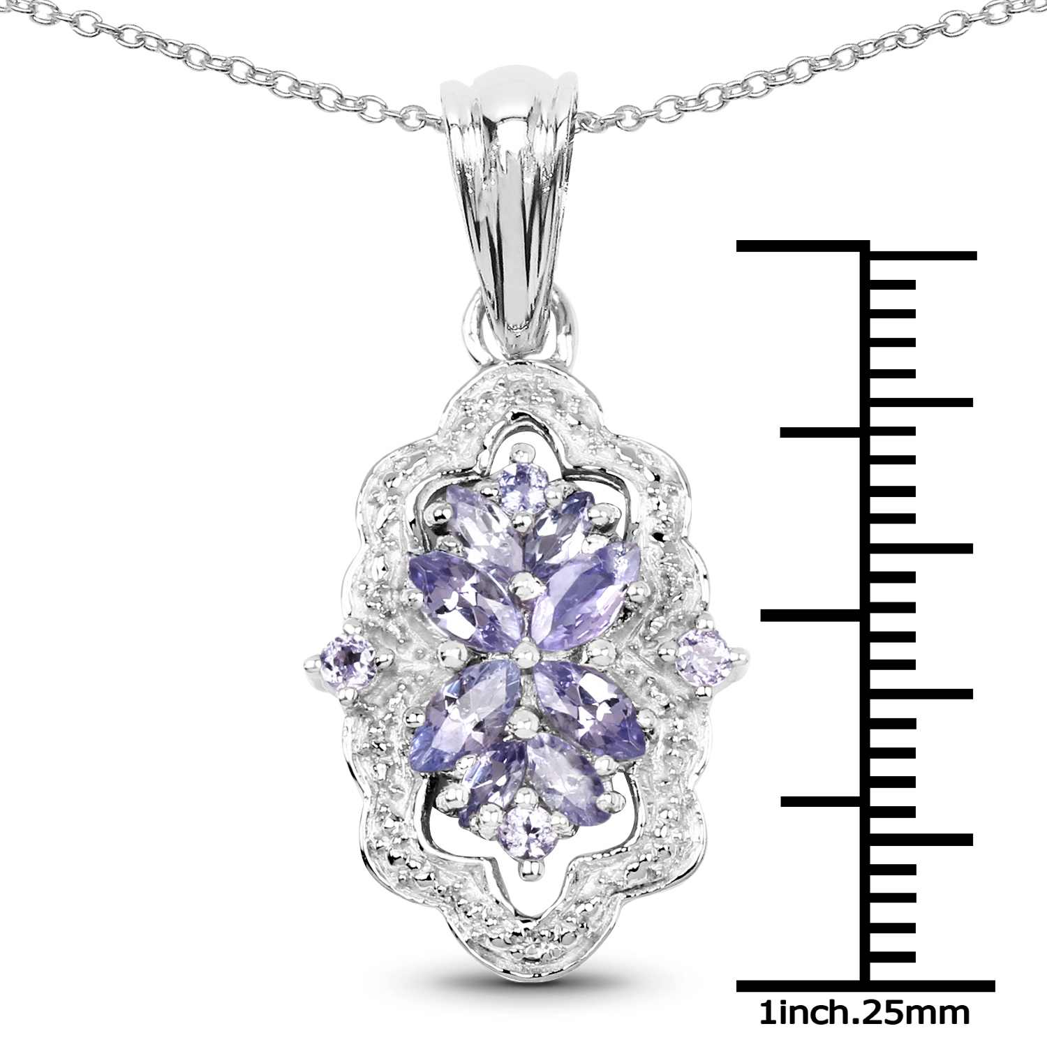 1.03 Carat Genuine Tanzanite & White Topaz .925 Sterling Silver Pendant