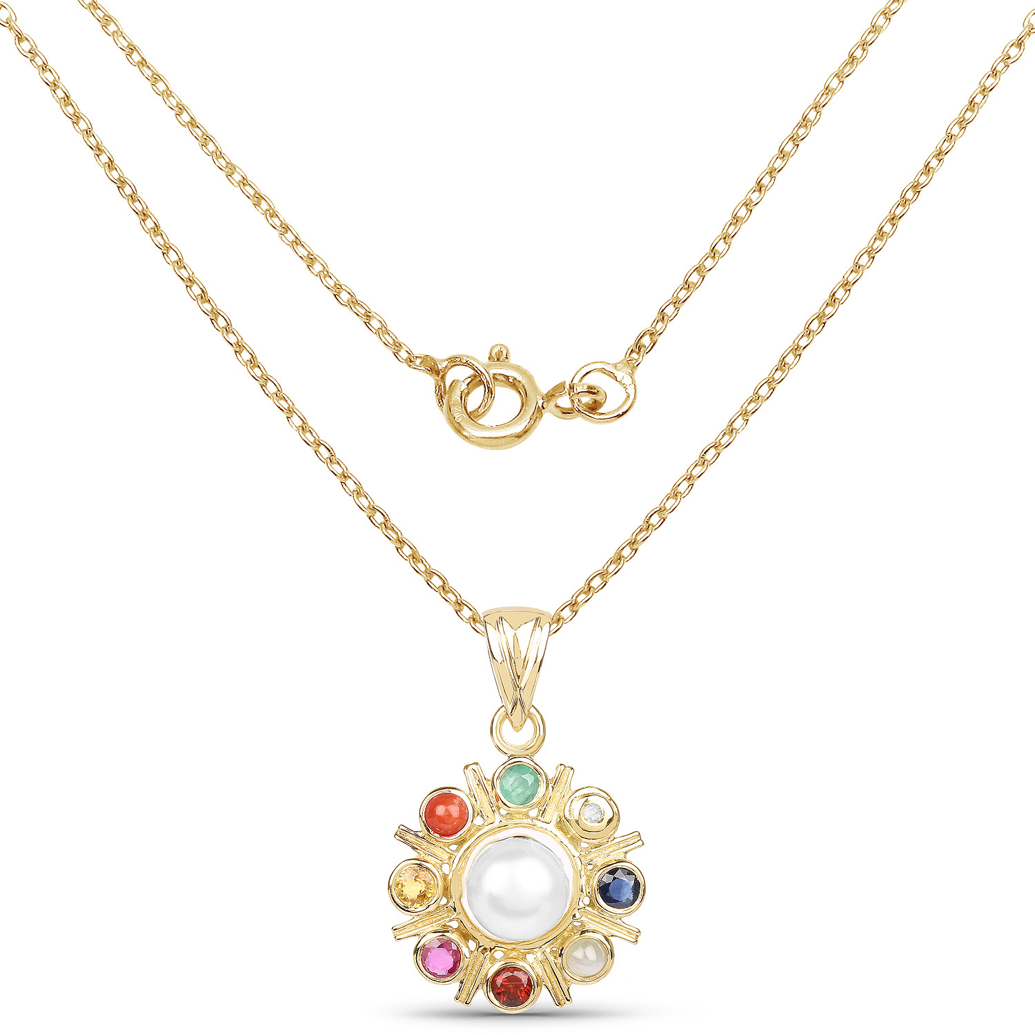 2.86 Carat Genuine Multi Stones .925 Sterling Silver Pendant