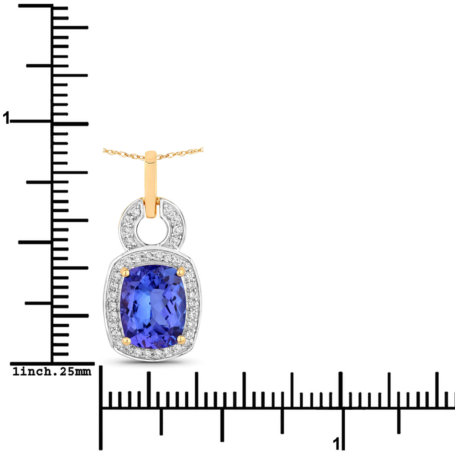 2.23 Carat Genuine Tanzanite and White Diamond 14K Yellow Gold Pendant